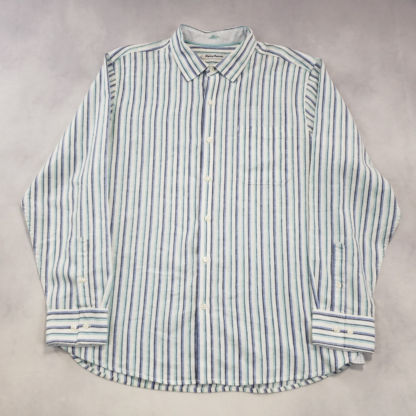 Tommy Bahama Button Up Shirt Men’s XL Linen Blend Striped Long Sleeve Pocket EUC