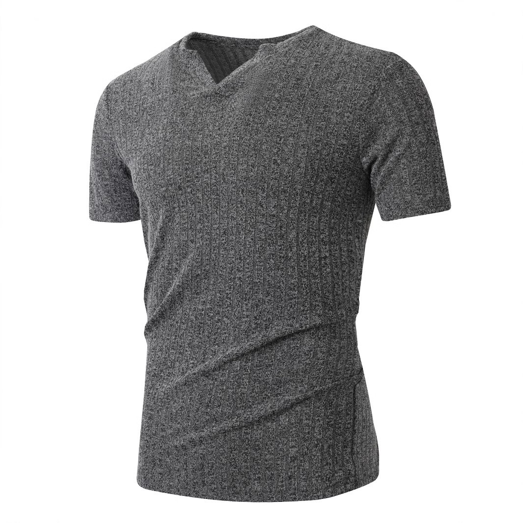 Men’s summer sports fitness casual vertical stripe stretch V-neck T-shirt
