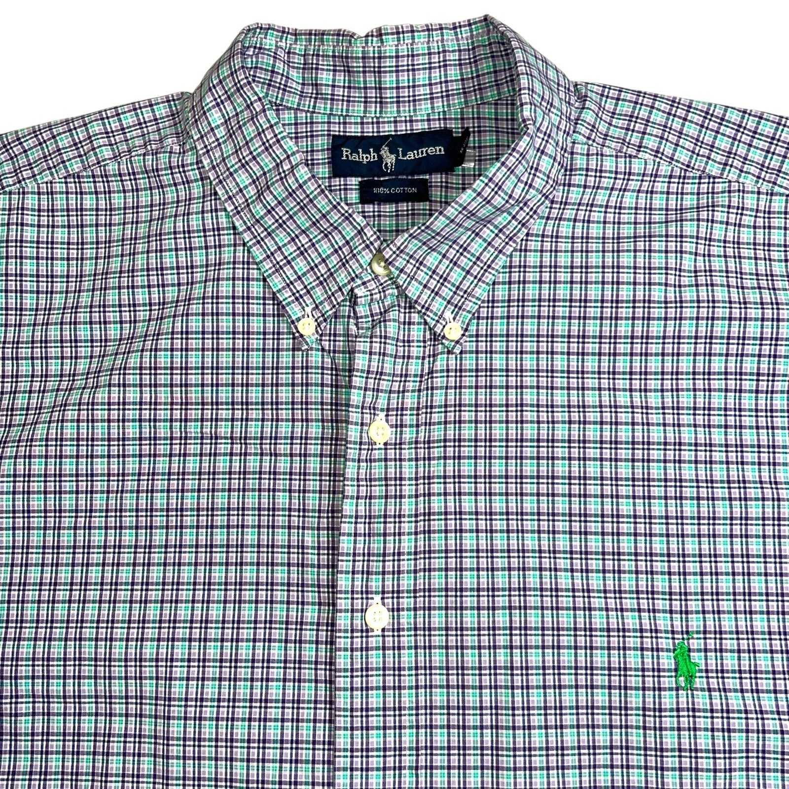 Ralph Lauren Mens Medium Relaxed Multicolor Plaid Short Sleeve Button Down Shirt