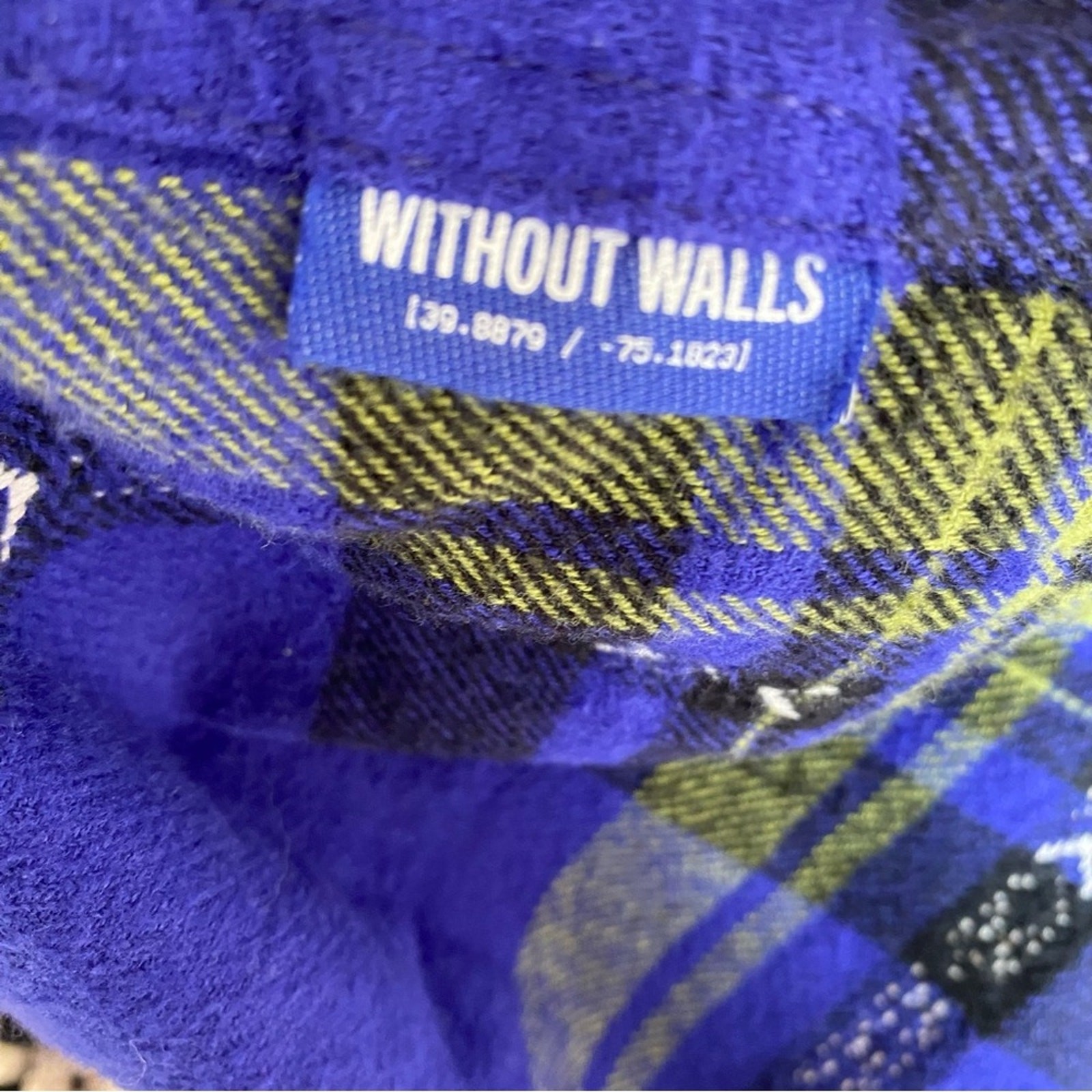 Without Walls Ikat Purple Plaid Flannel Hooded Overshirt NWTs size Large
