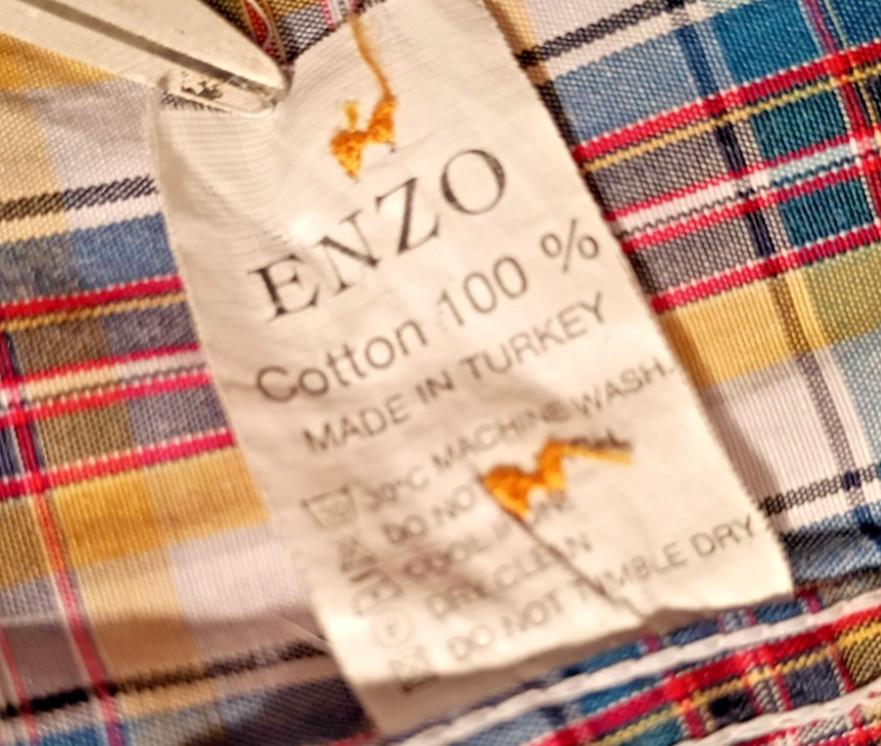Enzo Made in Italy Button Up Mustard Teal Plaid Shirt Size M/L Convertible Cuff