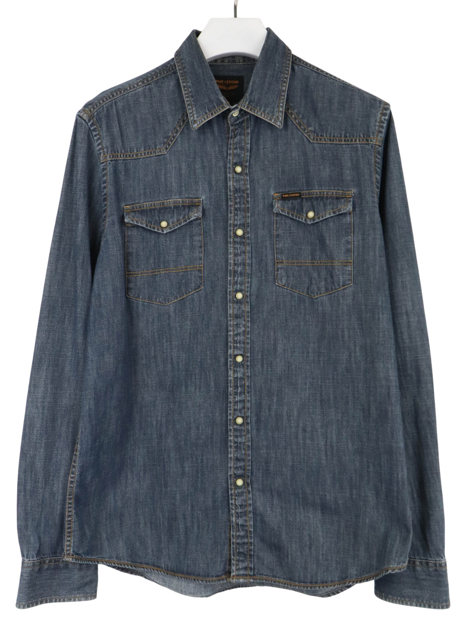 PME LEGEND Shirt Mens LARGE Western Look Button Up Blue Denim