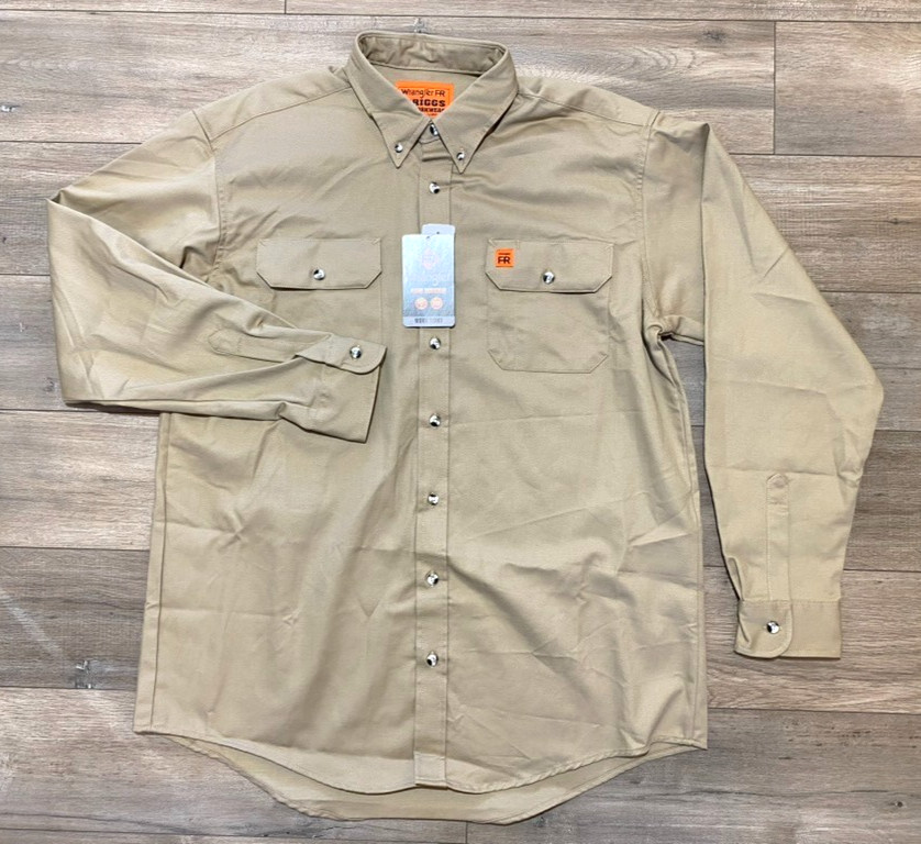 Wrangler FR Flame Resistant Mens XXL Long Sleeve Western Canvas Tan Work Shirt