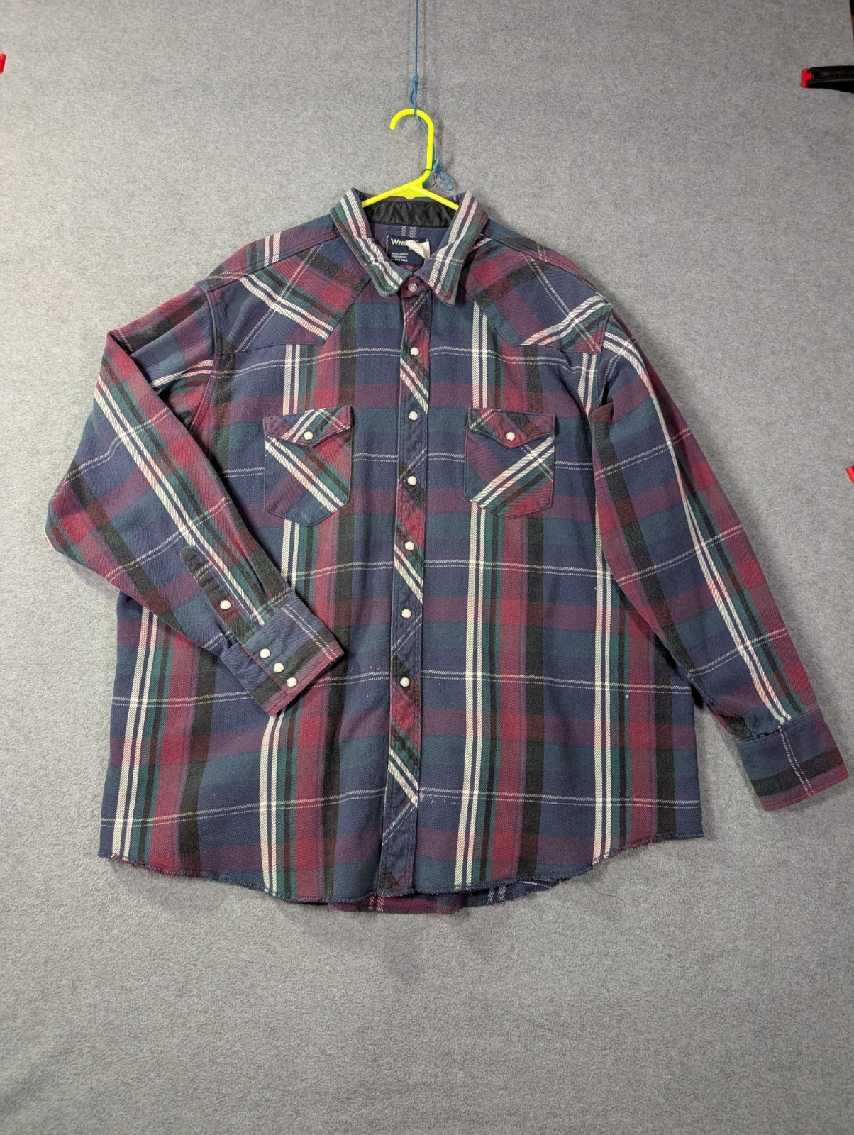 Wrangler VTG Plaid Western Pearl Snap Shirt Mens 2XL 20×36 Lined Collar 90s