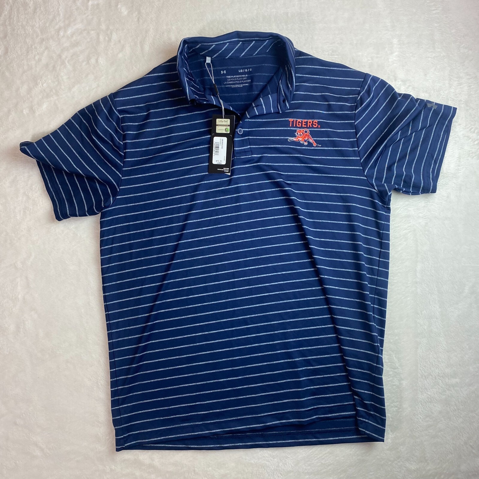 Under Armour Golf Shirt Polo Navy Striped Tigers Large NWT