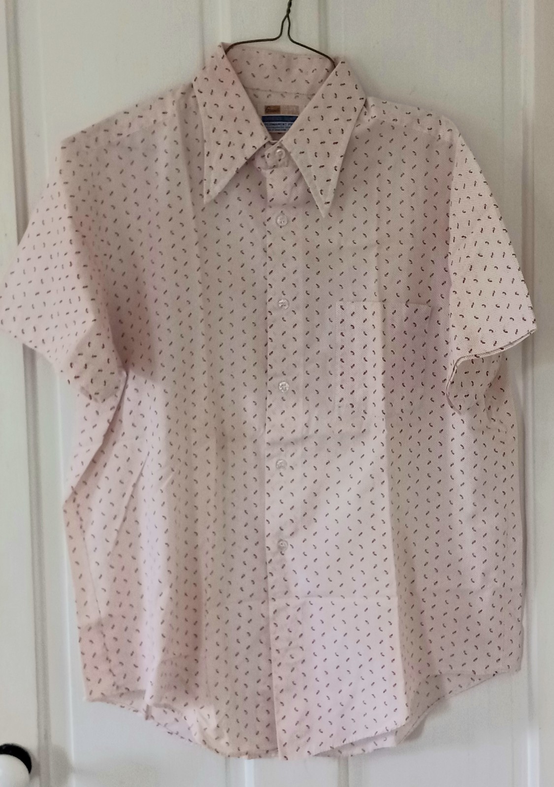 Vtg Grants Store Menswear Print Dress Shirt Short Sleeve Perma Press Sz 44 Chest