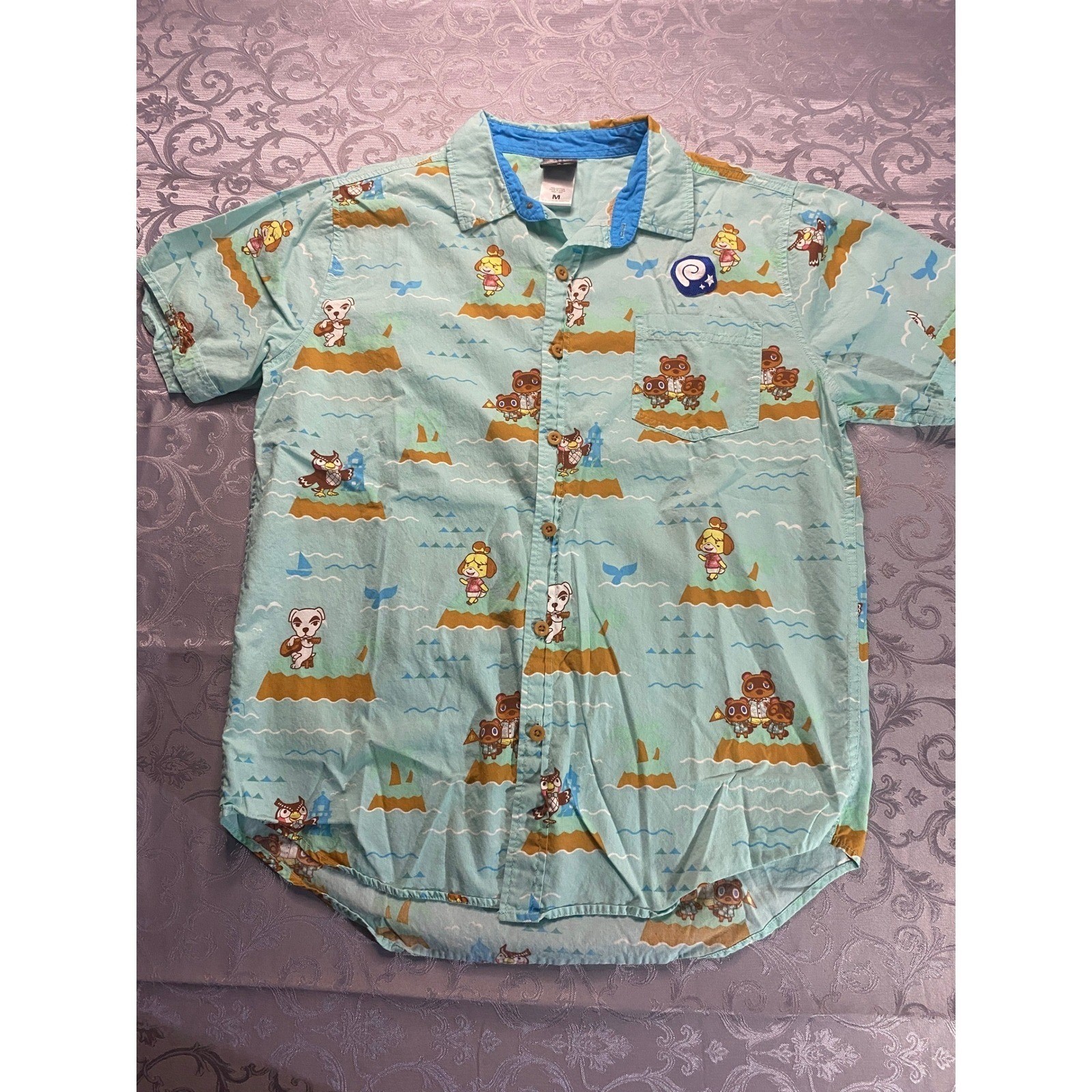 Animal Crossing Mens Button Up Shirt Island Paradise Graphic Print Size M