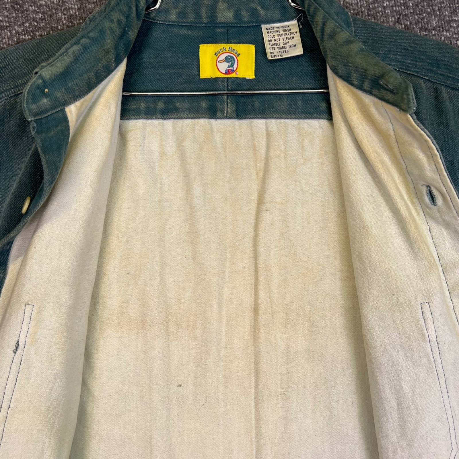 Duck Head Denim Work Shirt Mens M Faded Green Vintage 90s Rugged Double Pocket