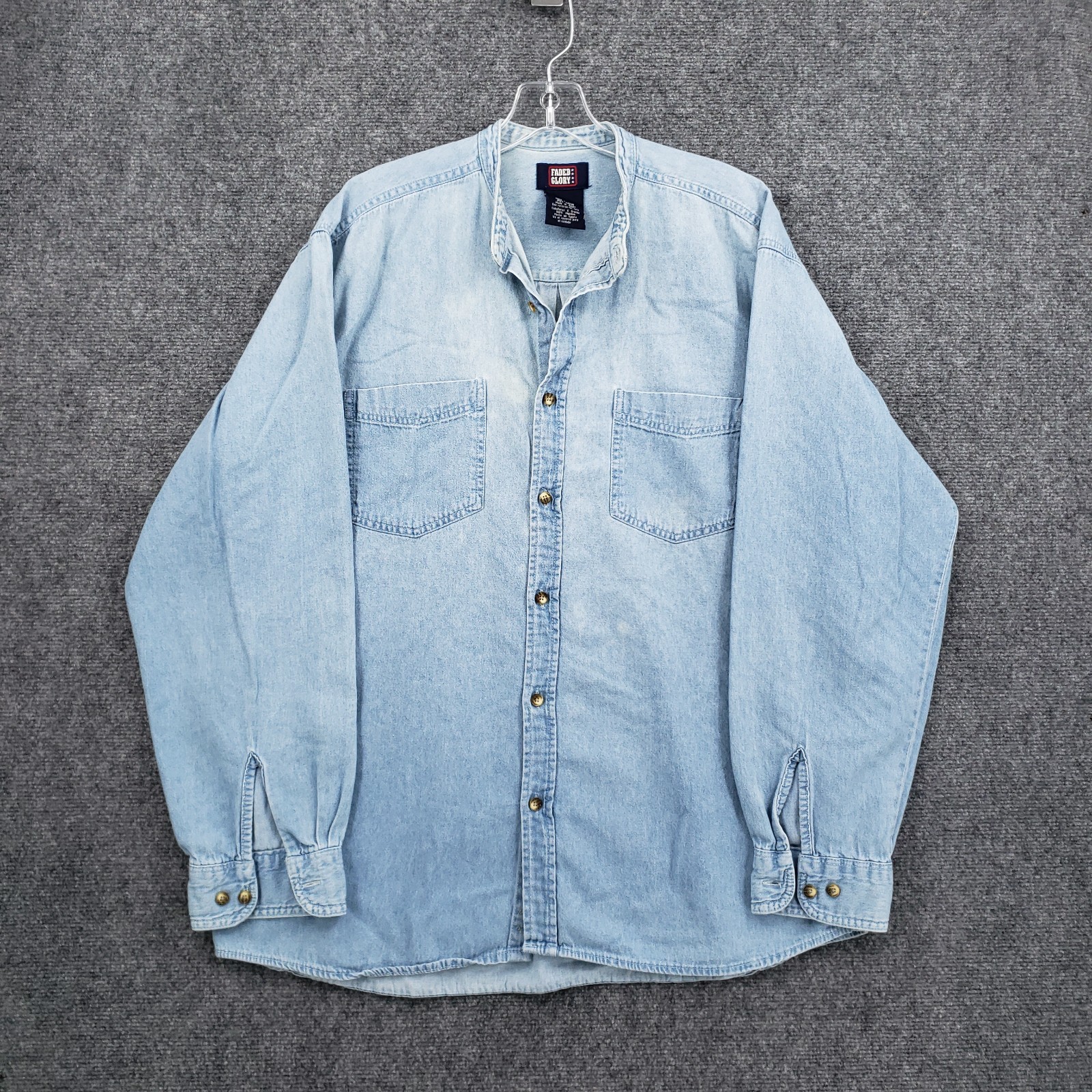 VINTAGE Faded Glory 90s Shirt Mens L Large Blue Button Up Denim Western Workwear