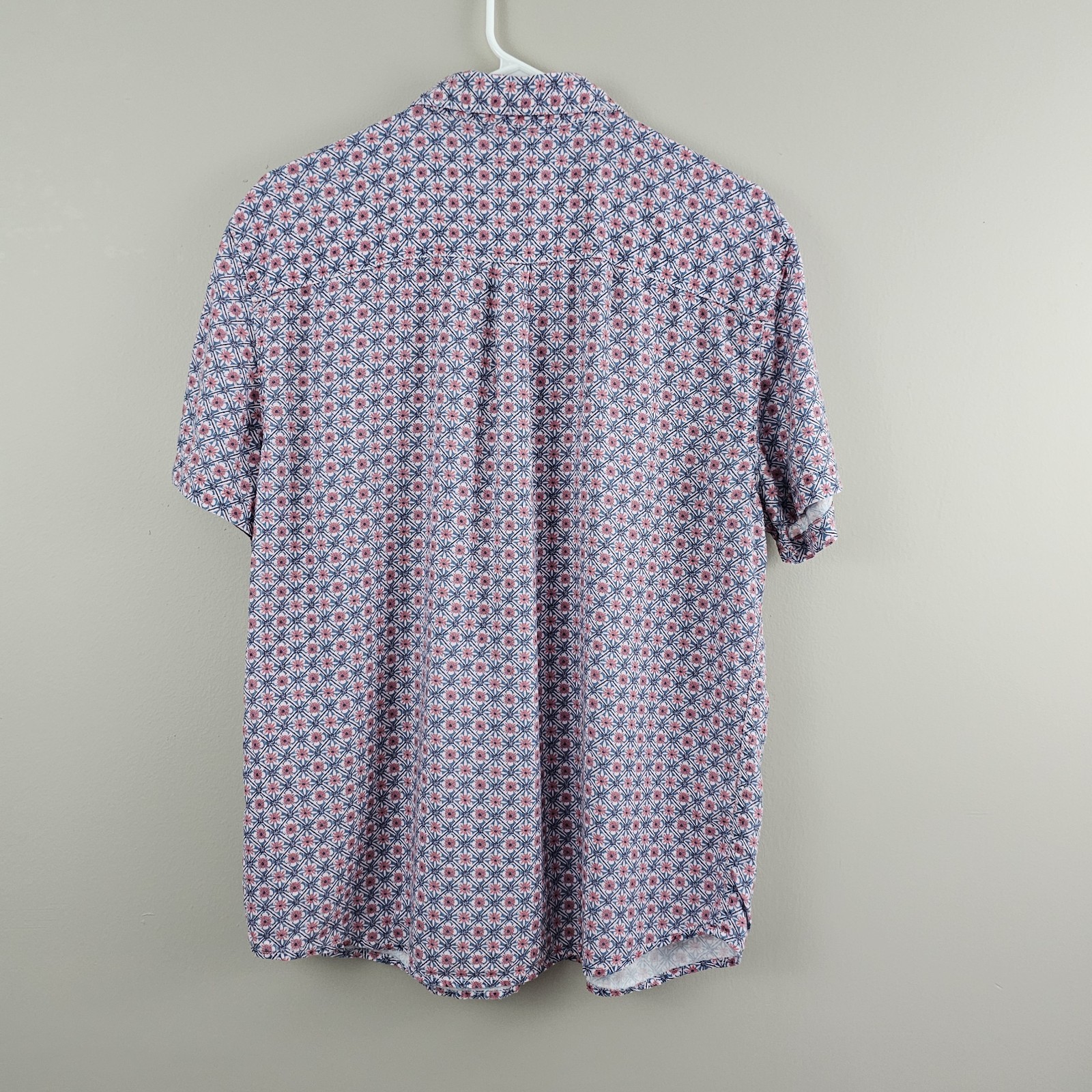 Marine Layer Floral-Like Print Tencel & Linen Shirt Men’s Red Blue Resort Medium