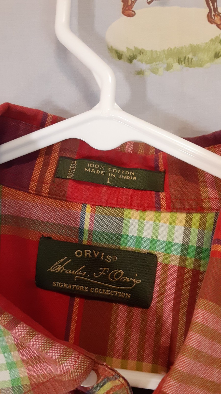 🎣 ORVIS Signature Collection Mens LS Multicolor Plaid Cotton Shirt Size Large