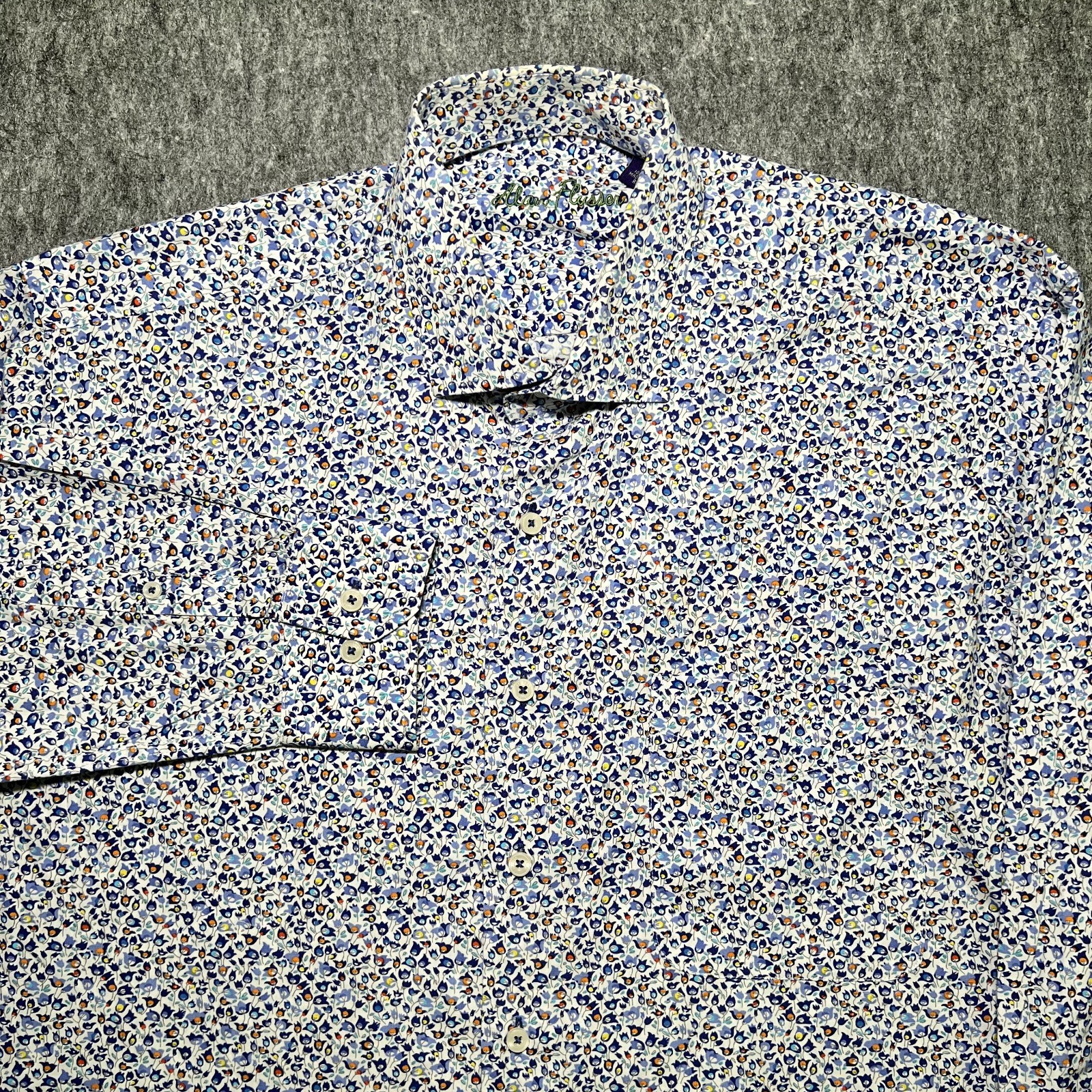 Alan Flusser Multicolor Floral Button Up Shirt Men XL Vibrant Colorful Flowers