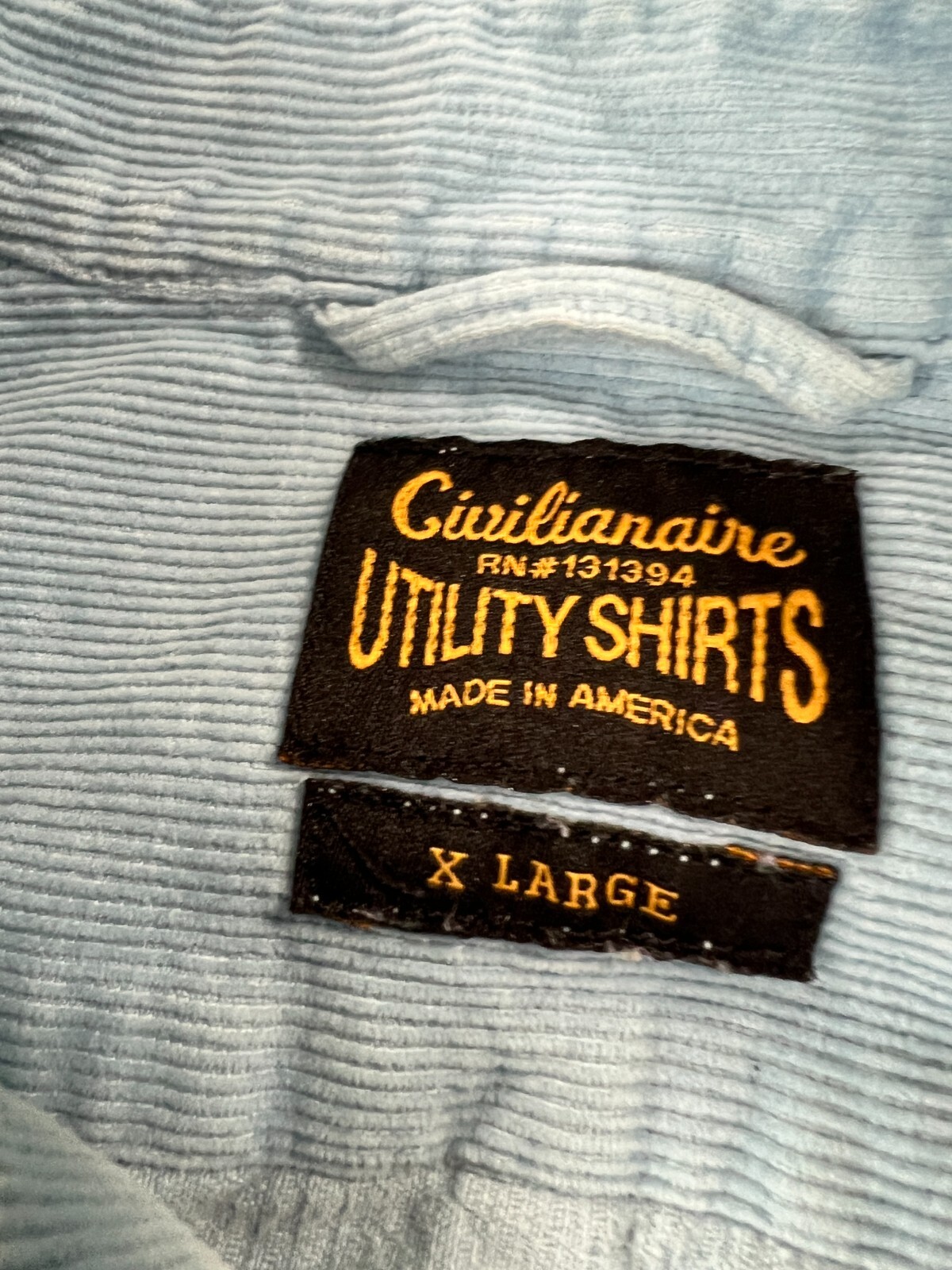 Civilianaire Men’s Corduroy Long Sleeve Button Up Shirt XL Blue Pockets USA MADE