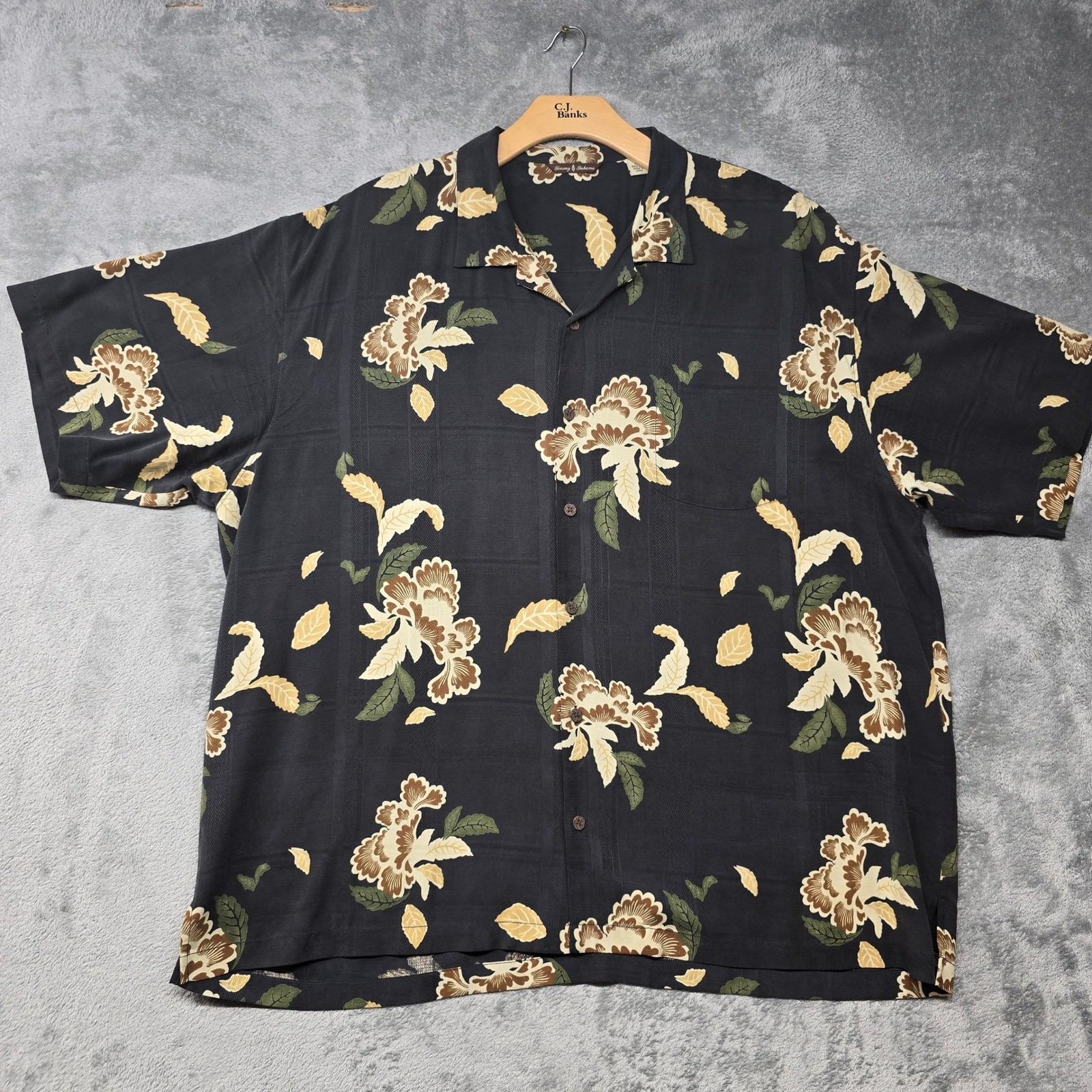 Tommy Bahama Silk Floral Jacquard Camp Shirt Mens XXL Black T31986 Tropical