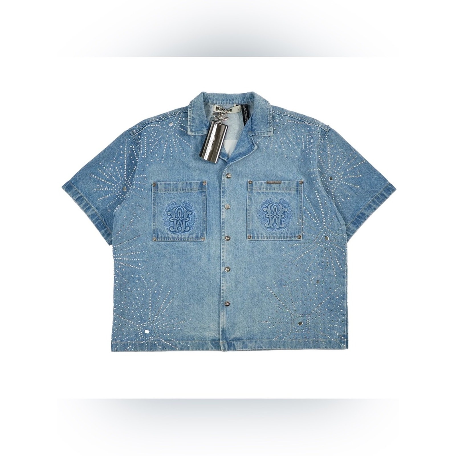 WATSON LIGHT WASH DENIM EMBELLISHED WORK SHIRT
