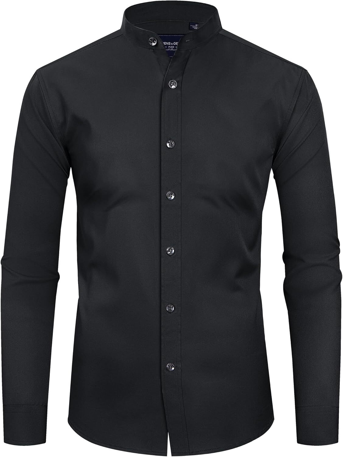 Men’s Banded Collar Dress Shirts Wrinkle Free Mandarin Collar Button Down Shirt