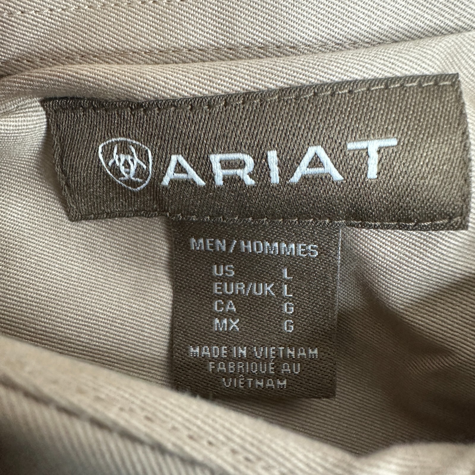 Ariat Men’s Solid Twill Classic LS Shirt 10000505 Khaki Size Large New