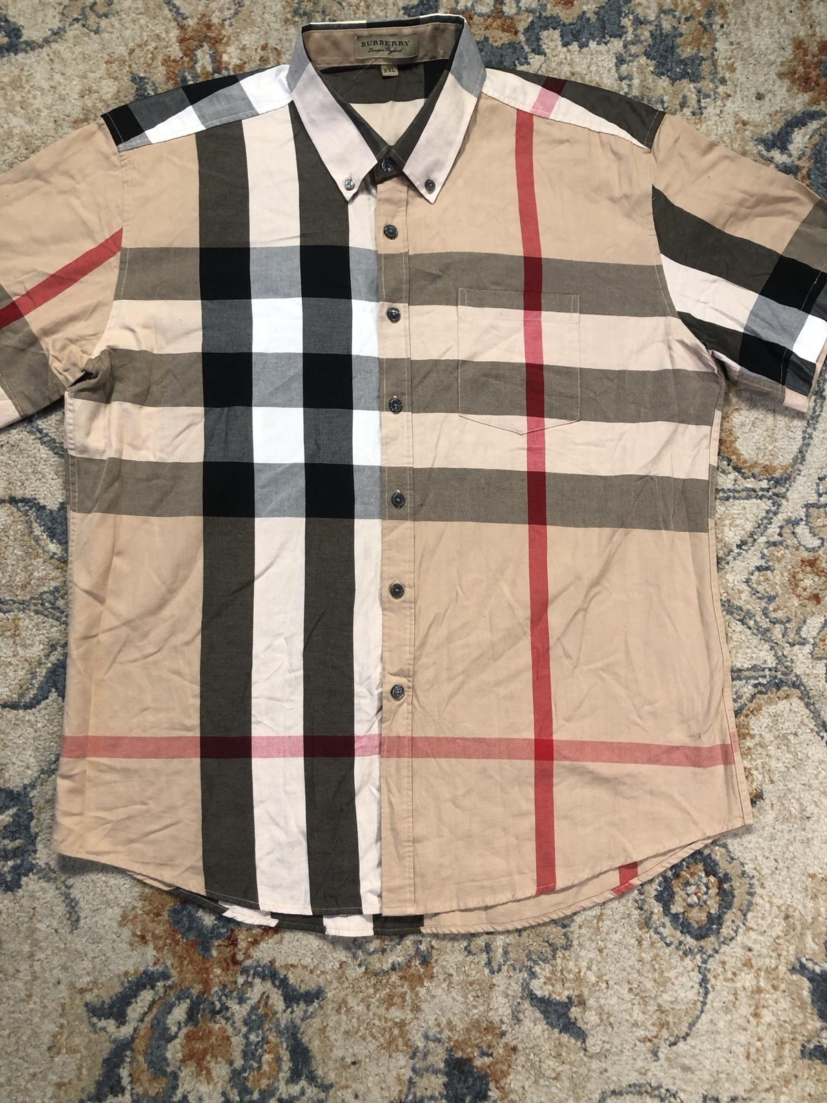 Burberry Shirt Mens 2XL Multicolor Check Short Sleeve Button Down Pocket Casual