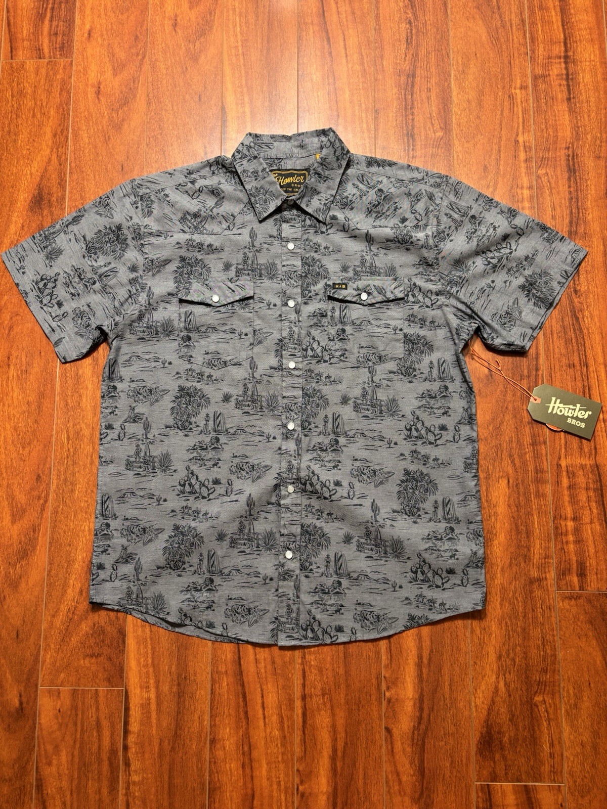 Howler Bros H Bar B Pearl Snap Shirt Mens Large SS Posse Carbon Gray NWT 31×23