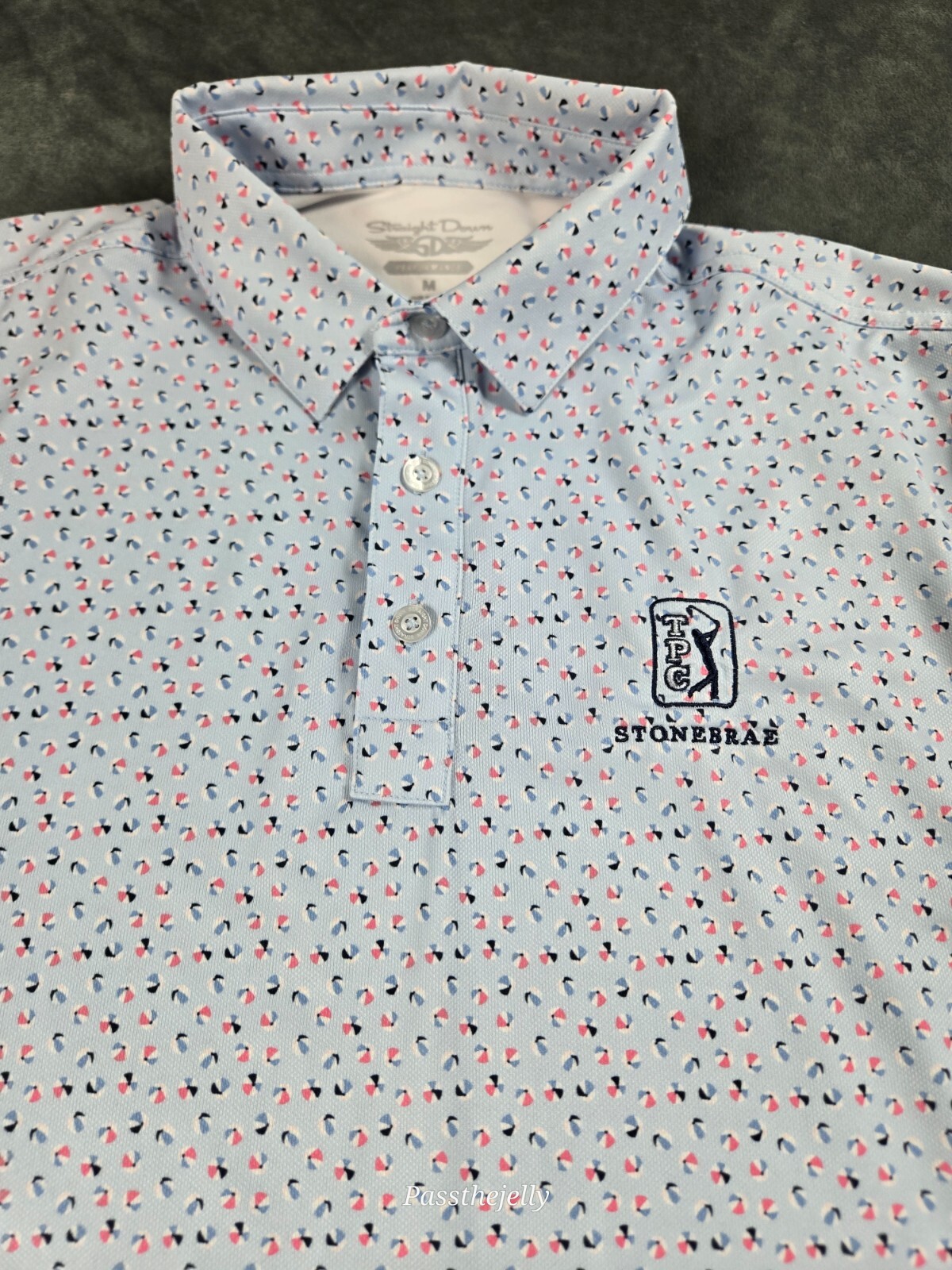 Straight Down Golf Shirt Mens Medium Tour TPC Stonebrae National Umbrella Print