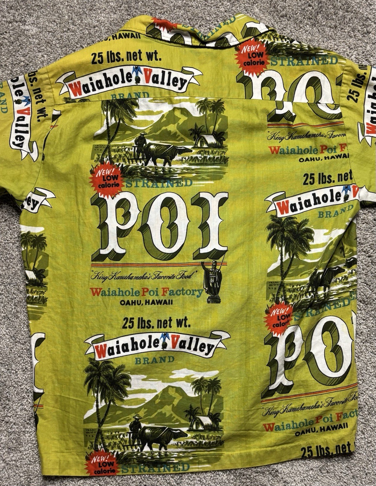 VTG Waiahole Poi Factory Hawaiian Holiday Sportswear Button Shirt Mens Food Oahu