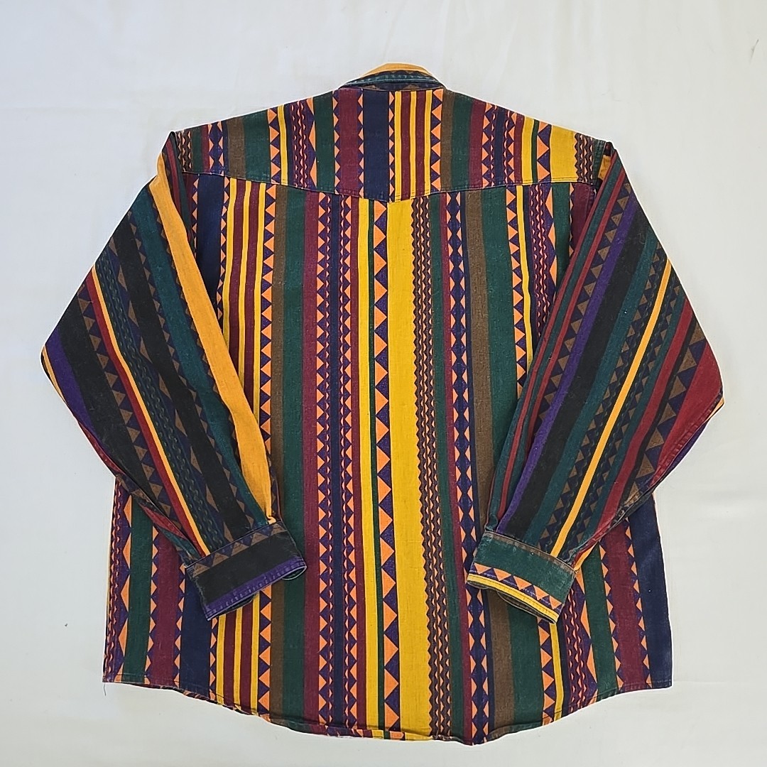 VTG 90s Western Aztec Southwest Canvas Brushpopper Shirt Shelter Island Mens L