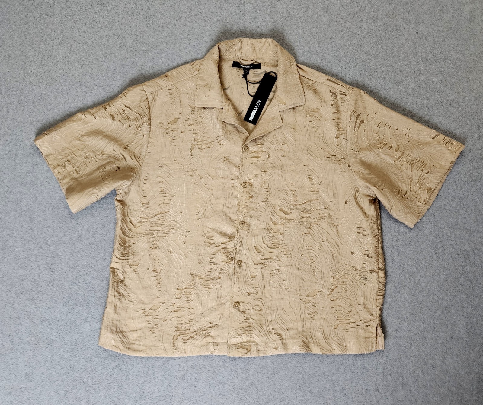 NWT Nova Men Mirage Textured Shirt Collared Size M Tan Short Sleeve Side Slit