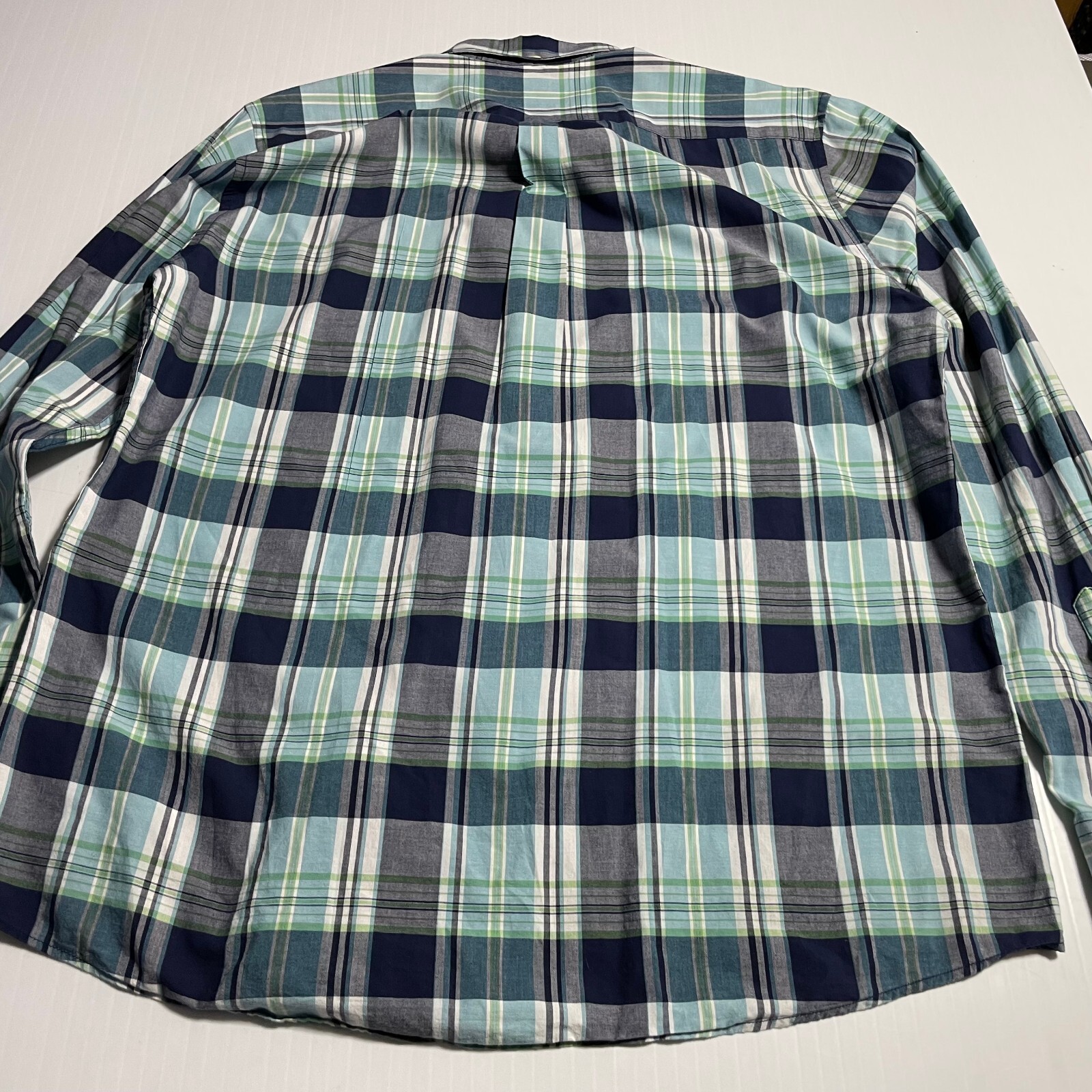 Barbour Madras Navy Multicolor Plaid Ltwt Cotton Shirt Tailored Fit XL