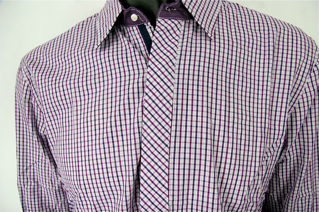 English Laundry Shirt Blaque Label Style ELW 1215 Poynton Purple Check Cotton