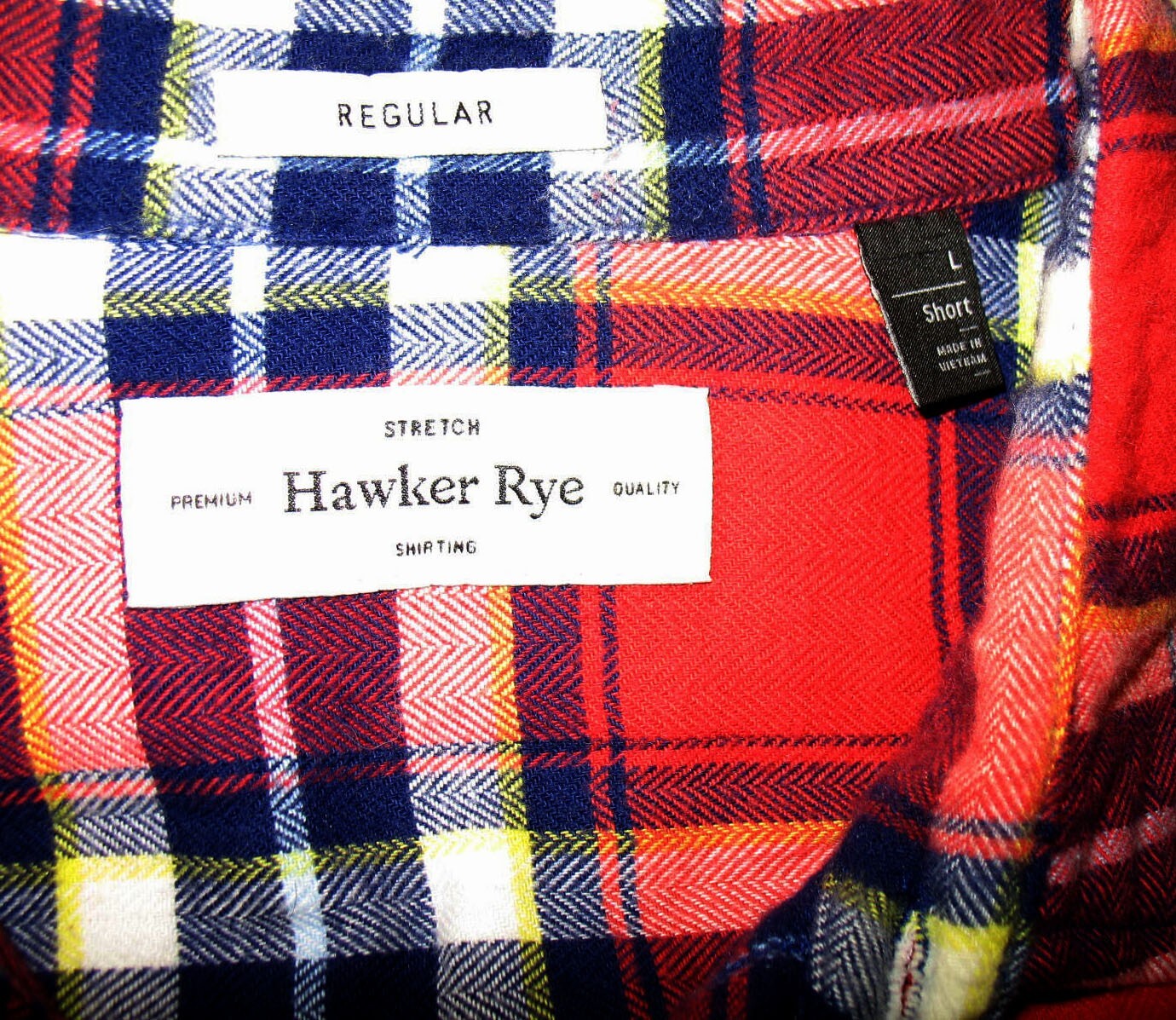 HAWKER RYE L/Slv Flannel Shirt L) Petite Cotton/Spandex Red Gray Plaid w/Pocket