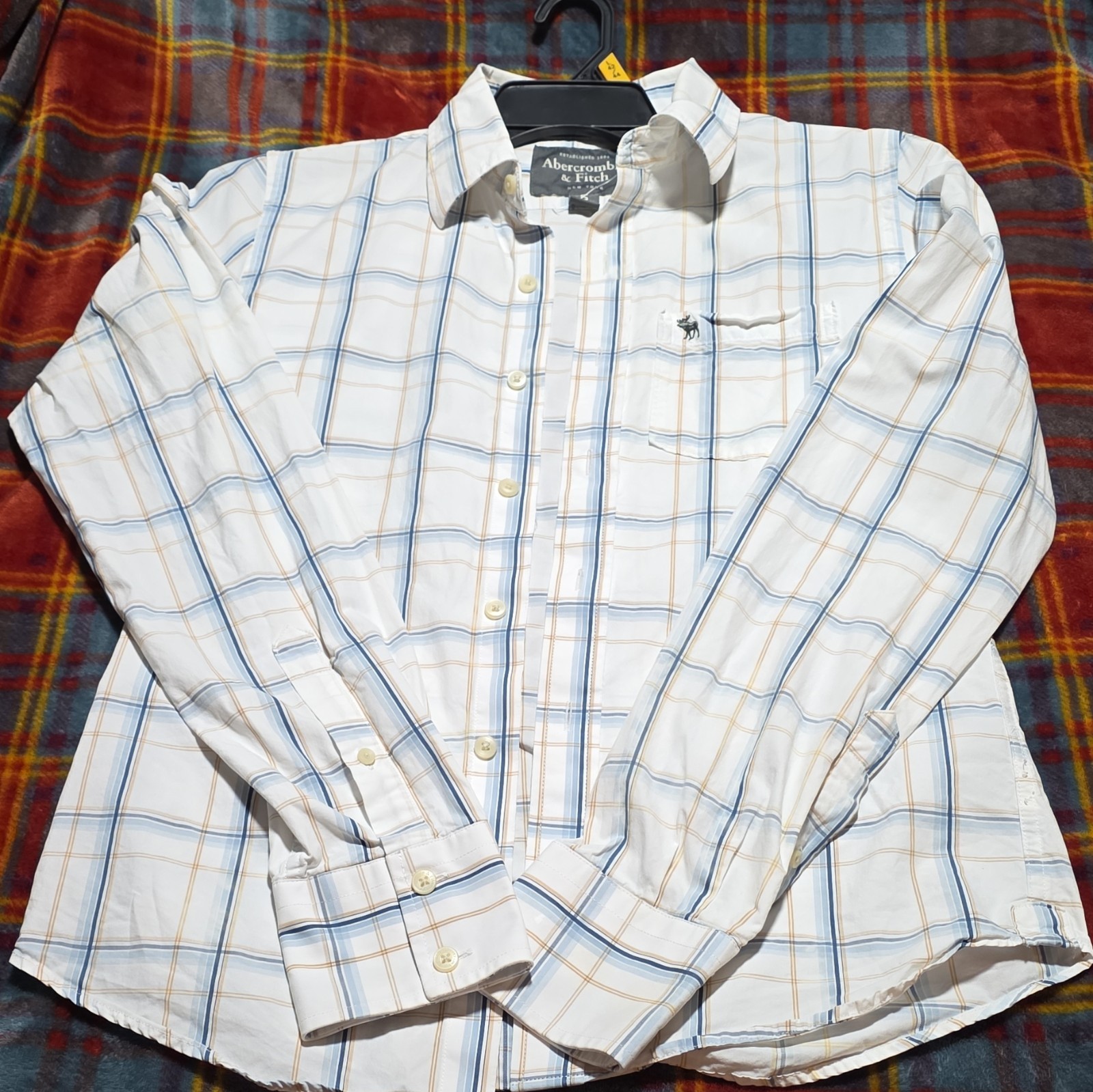 Abercrombie & Fitch Plaid Muscle Fit Woven Cotton Button-Up Shirt Mens S