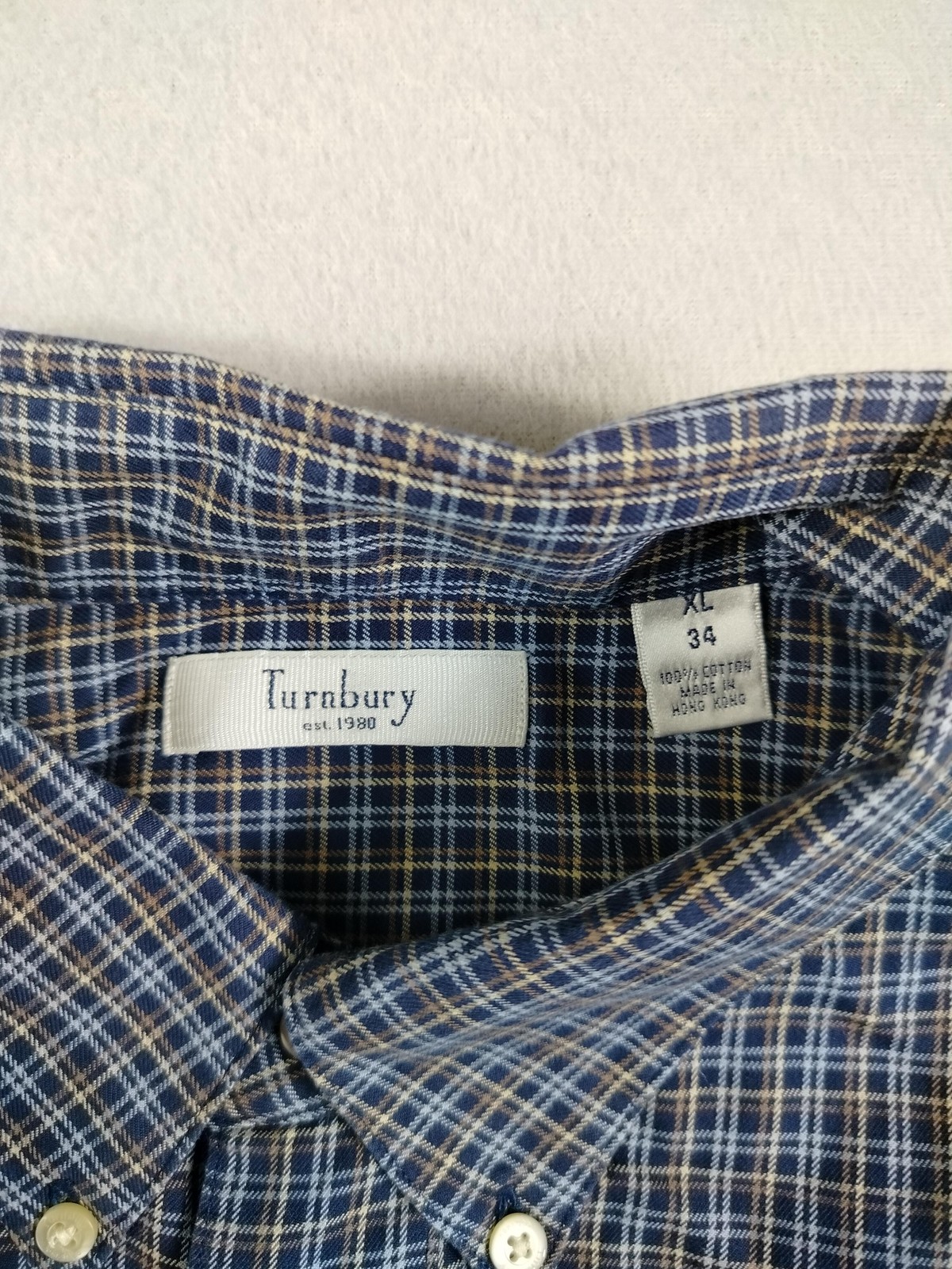 Turnbury Shirt Mens XL Blue Check Long Sleeve Button Down Cotton Casual Classic