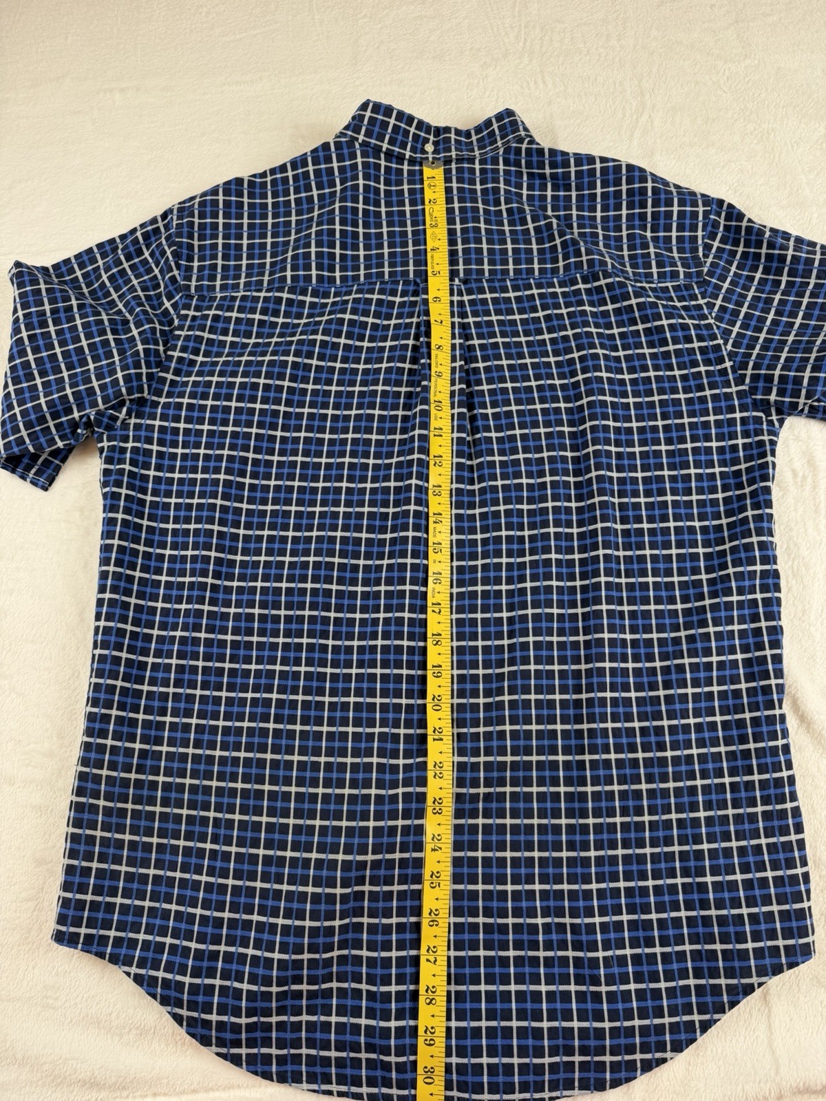 Turnbury Men’s Blue/White Check Button-Up Shirt Short Sleeve Cotton M