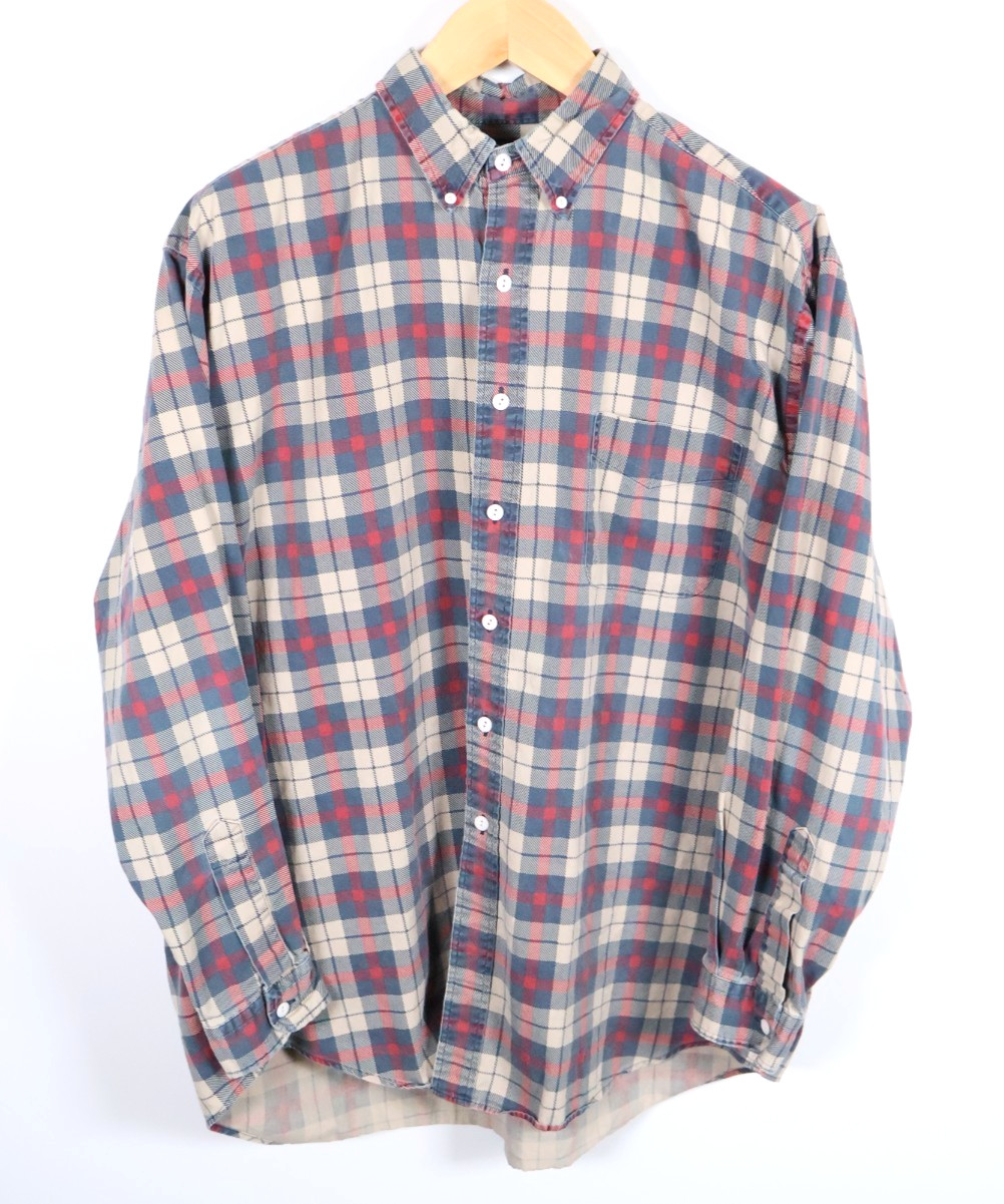 Abercrombie & Fitch The Big Shirt Men’s XL Beige Blue Plaid Oversized Flannel