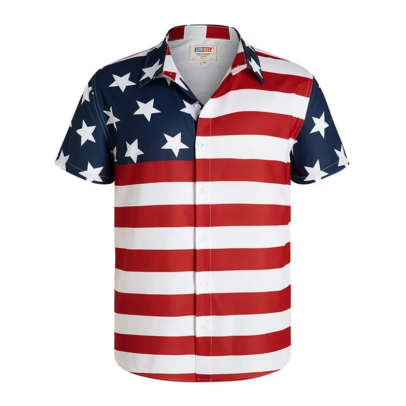 Men’s American Flag Hawaiian Shirt USA Patriotic Beach Button Up
