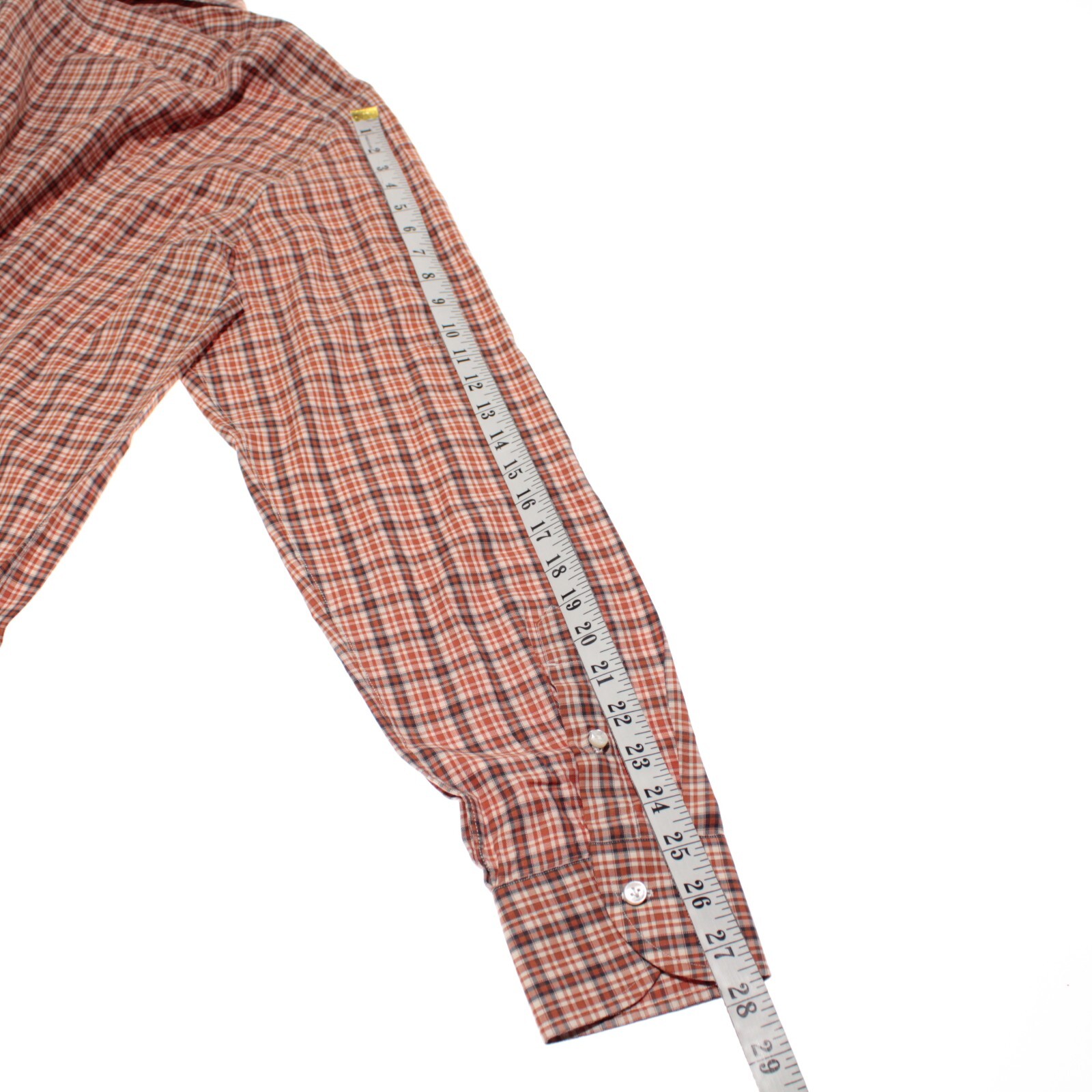Borriello NWOT Casual Button Down Shirt Size 17.5 44 In Orange & Cream Plaid