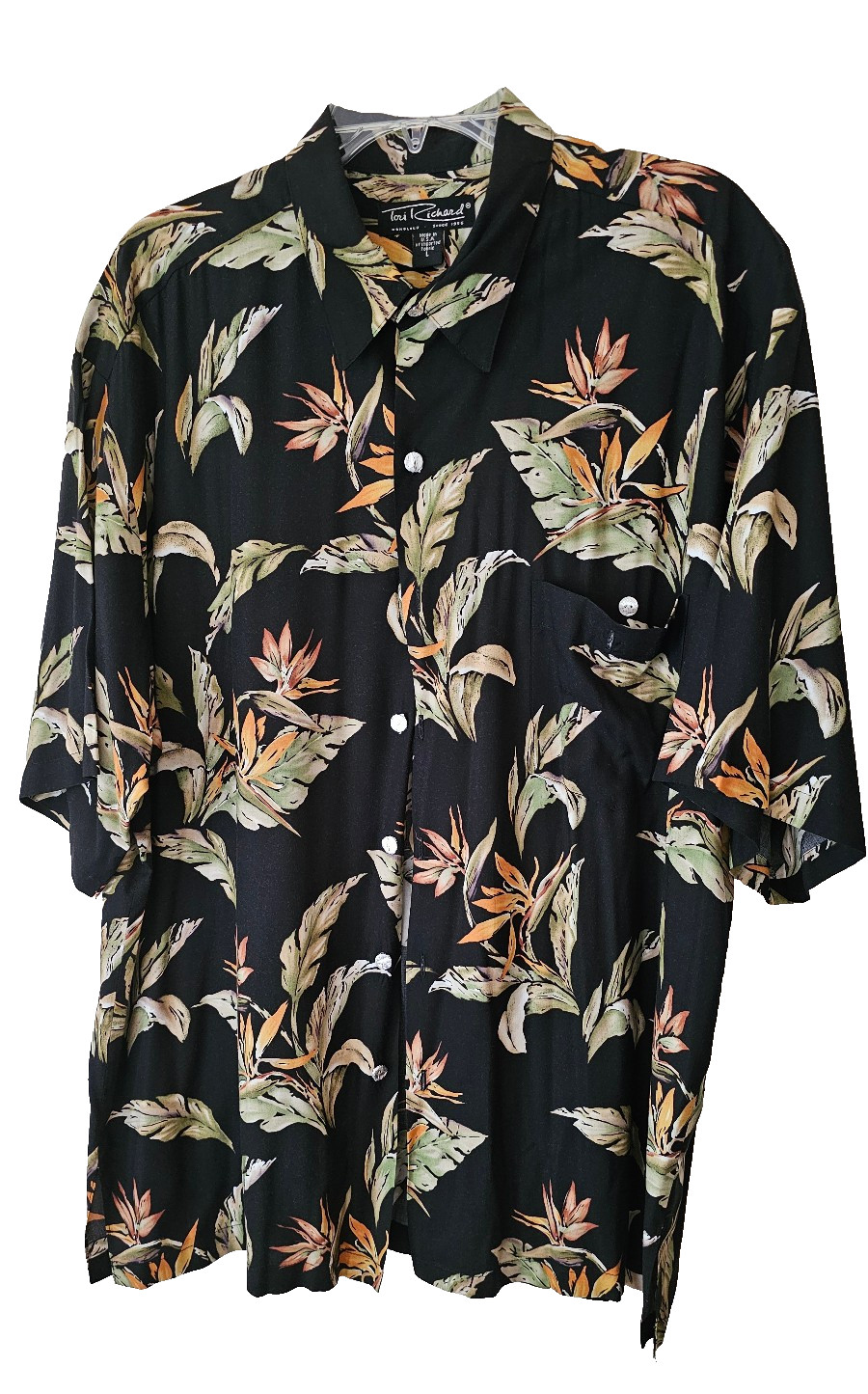 Tori Richard Men’s Shirt, Bird of Paradise Hawaiian, Signature Buttons, L