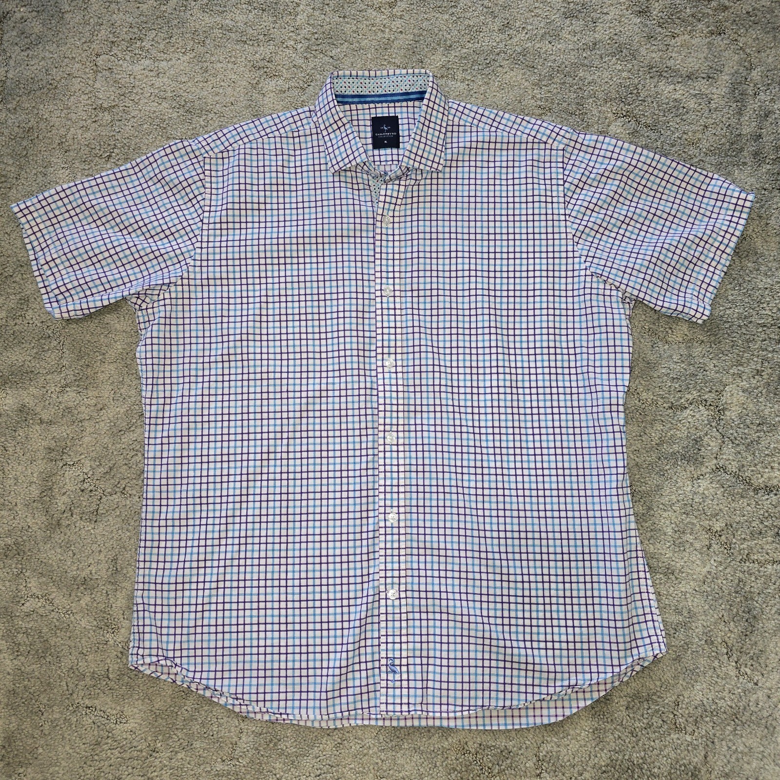TAILORBYRD Collection Men’s XL Blue Check Short Sleeve Button-Down Button Up
