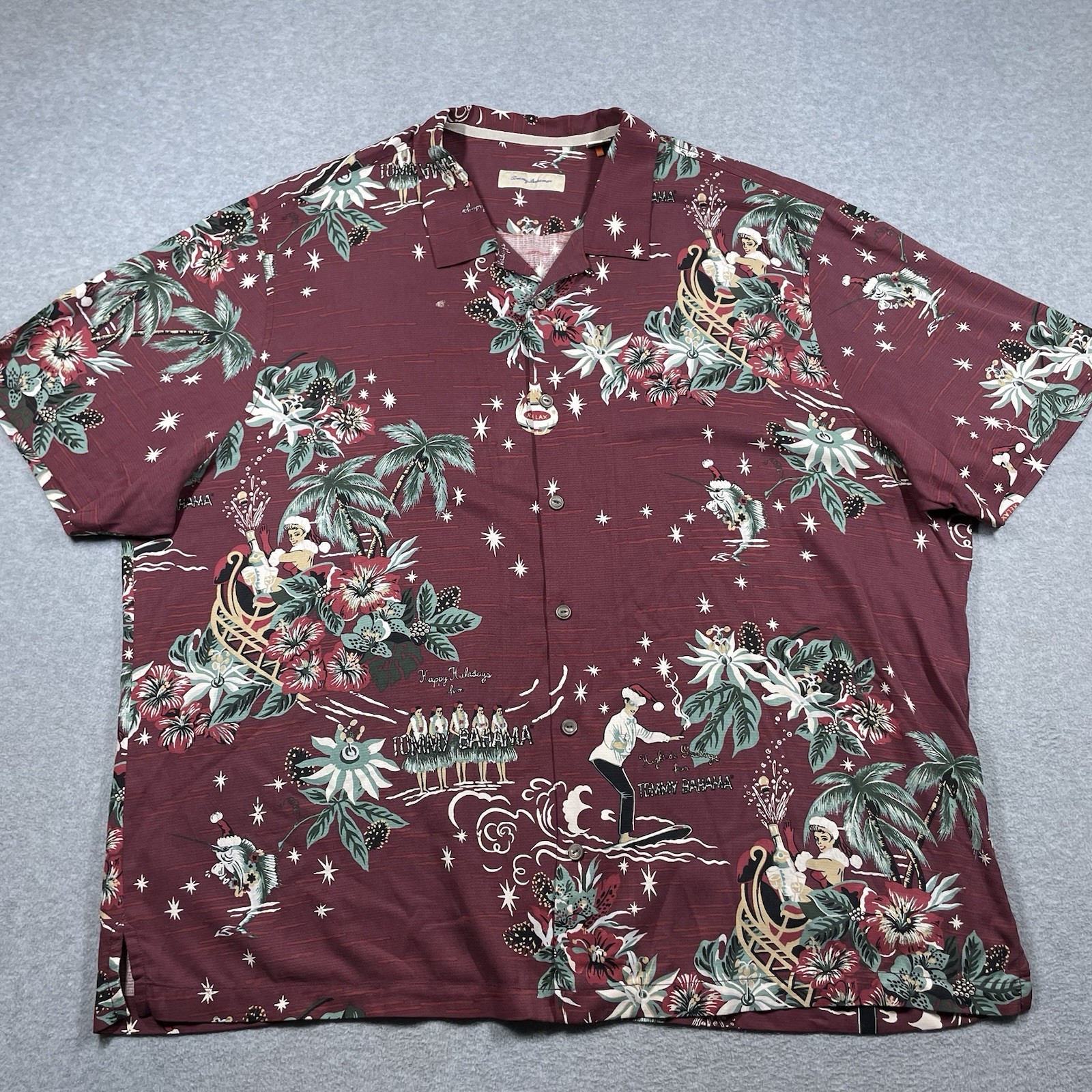 Tommy Bahama happy holidays silk camp shirt men’s 3XB red short sleeve Christmas