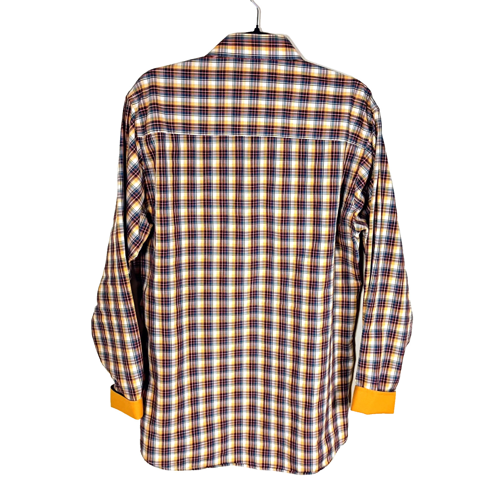 Enzo Made in Italy Button Up Mustard Teal Plaid Shirt Size M/L Convertible Cuff