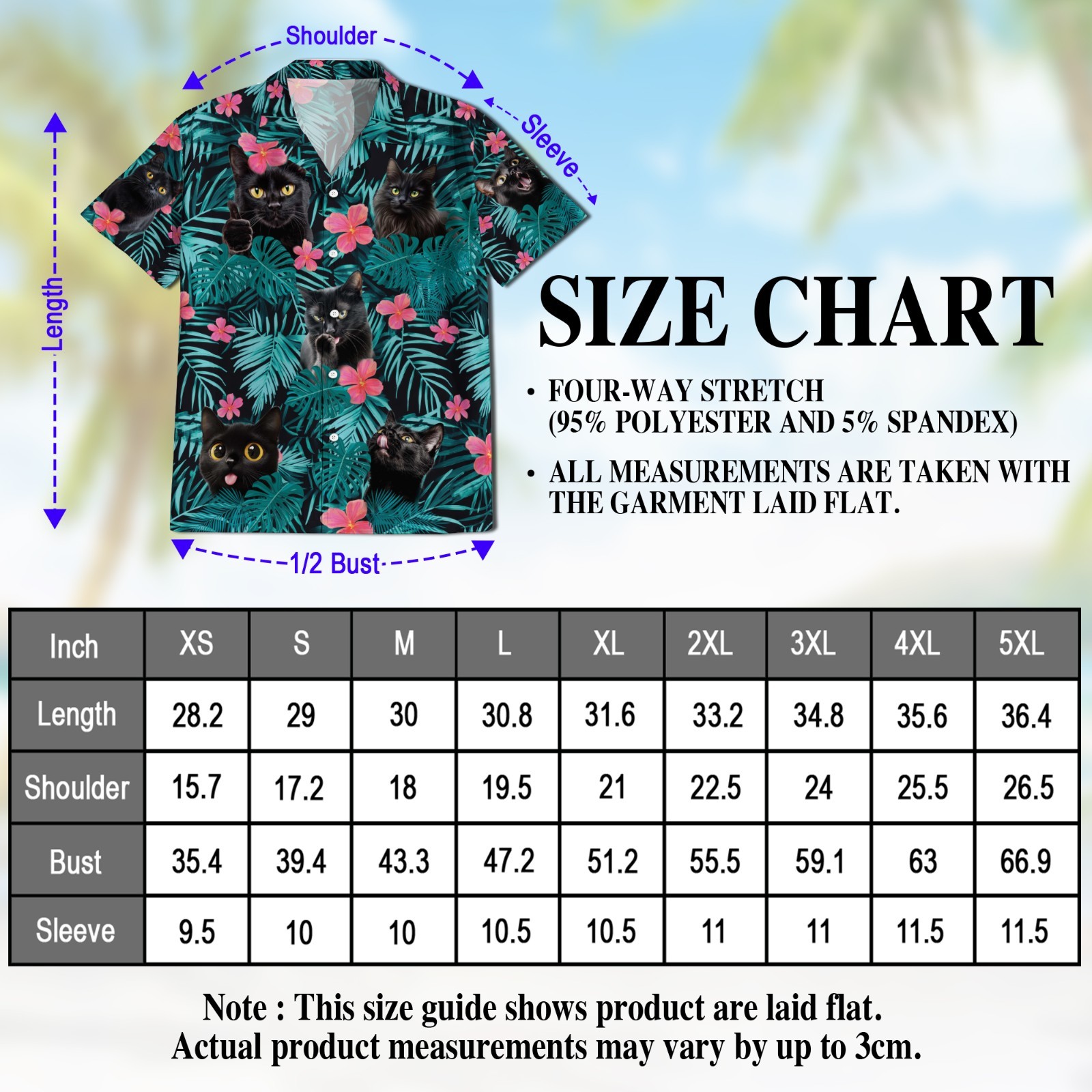 Black Cat Hawaiian Shirt 3D Tropical Animal Aloha Men Beach Gift