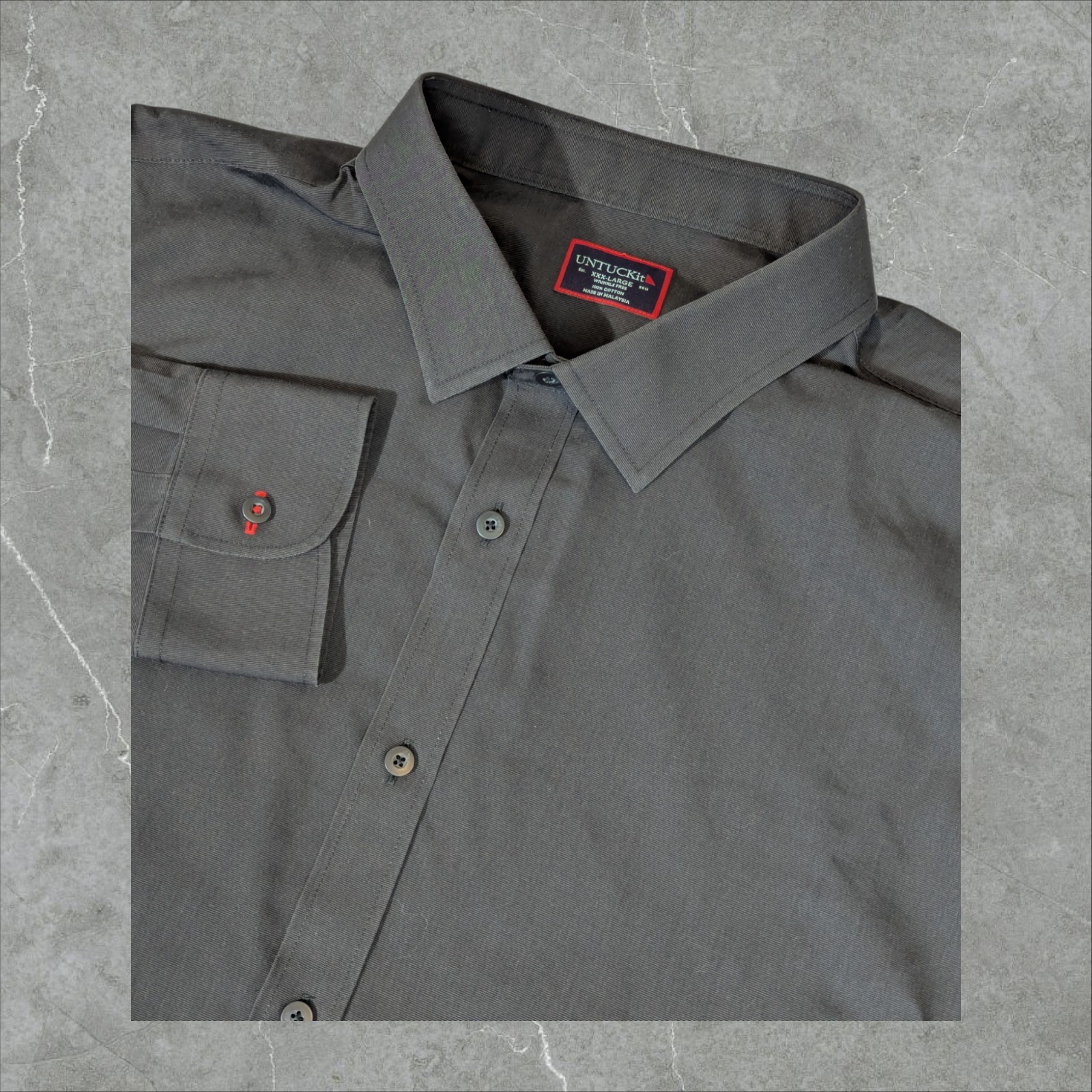 UNTUCKit Wrinkle Free Shirt Men 3XL Button Up Long Sleeve Black Stone with Red