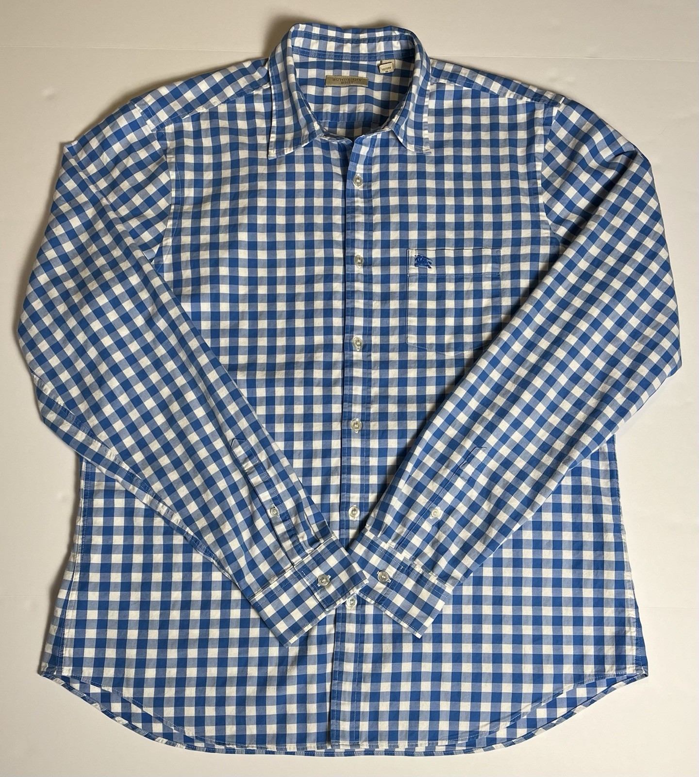 Burberry Brit Blue White Gingham Check Button Front Shirt Men’s XL Cotton