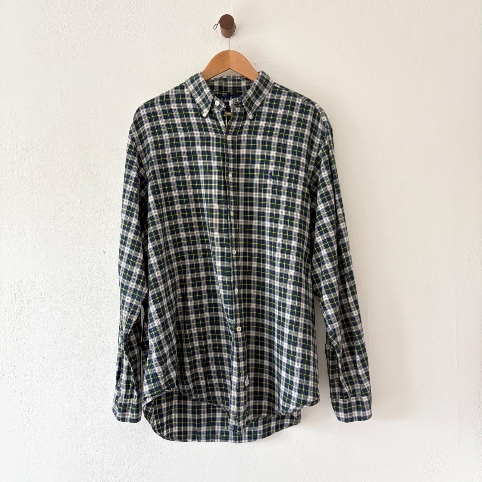 Ralph Lauren Button Down Mens XL Green Plaid Long Sleeve Cotton Classic Shirt