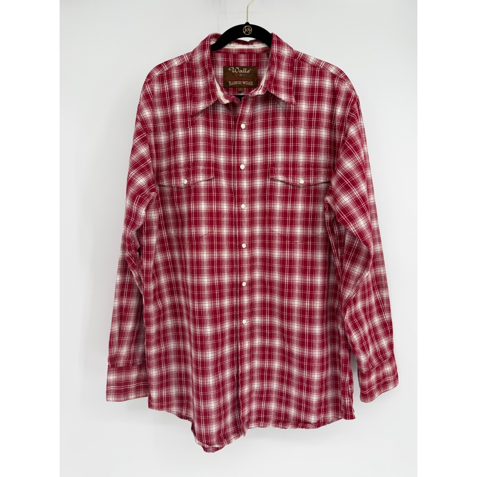 Walls Authentic Ranch Wear Mens Red Plaid Pearl Snap Western Shirt L Long Sleeve