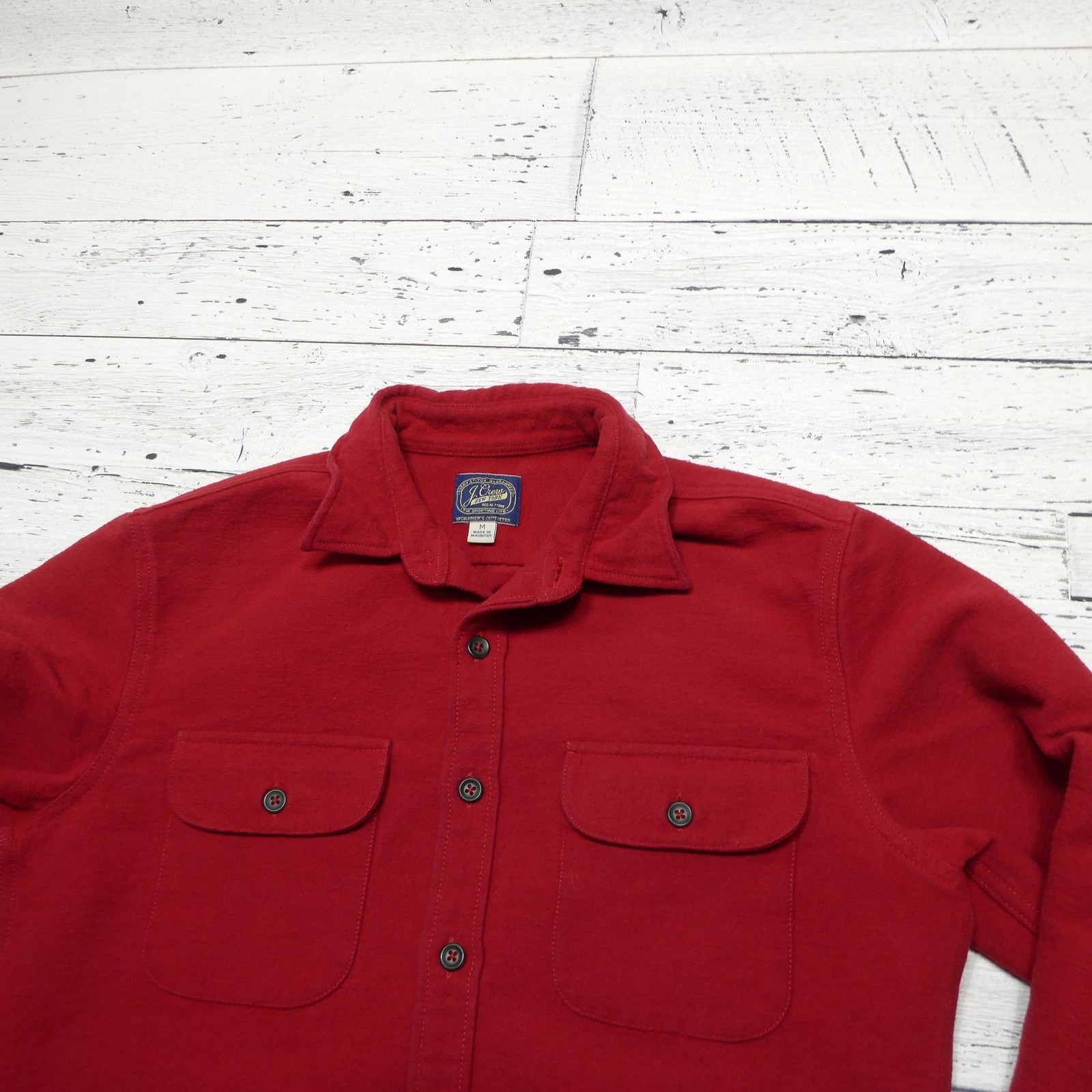 J.Crew Shirt Mens M Red Fleece Long Sleeve Button Front Pockets Casual Winter
