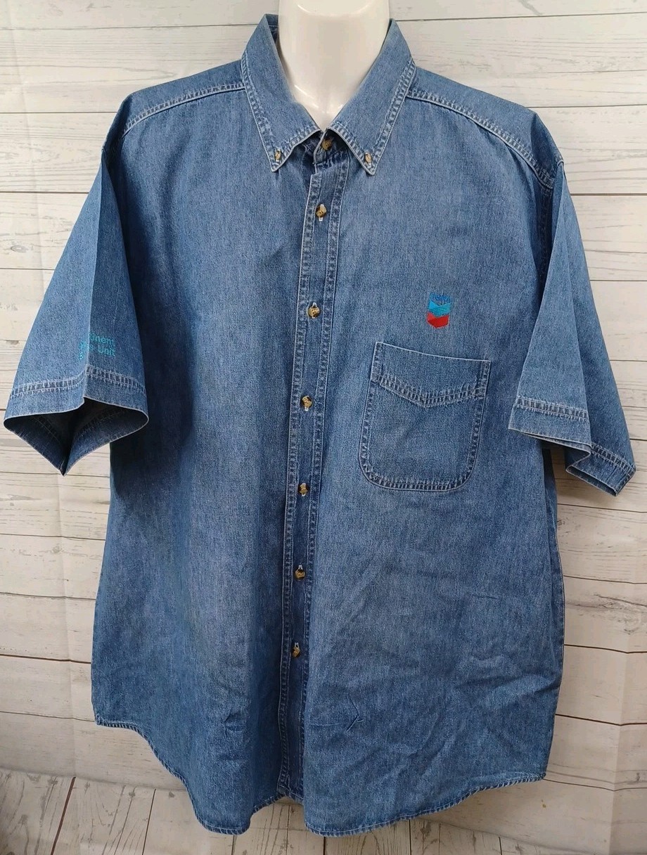 Chevron Mid Continent Business Unit Denim Shirt Button Short Sleeve 2XL