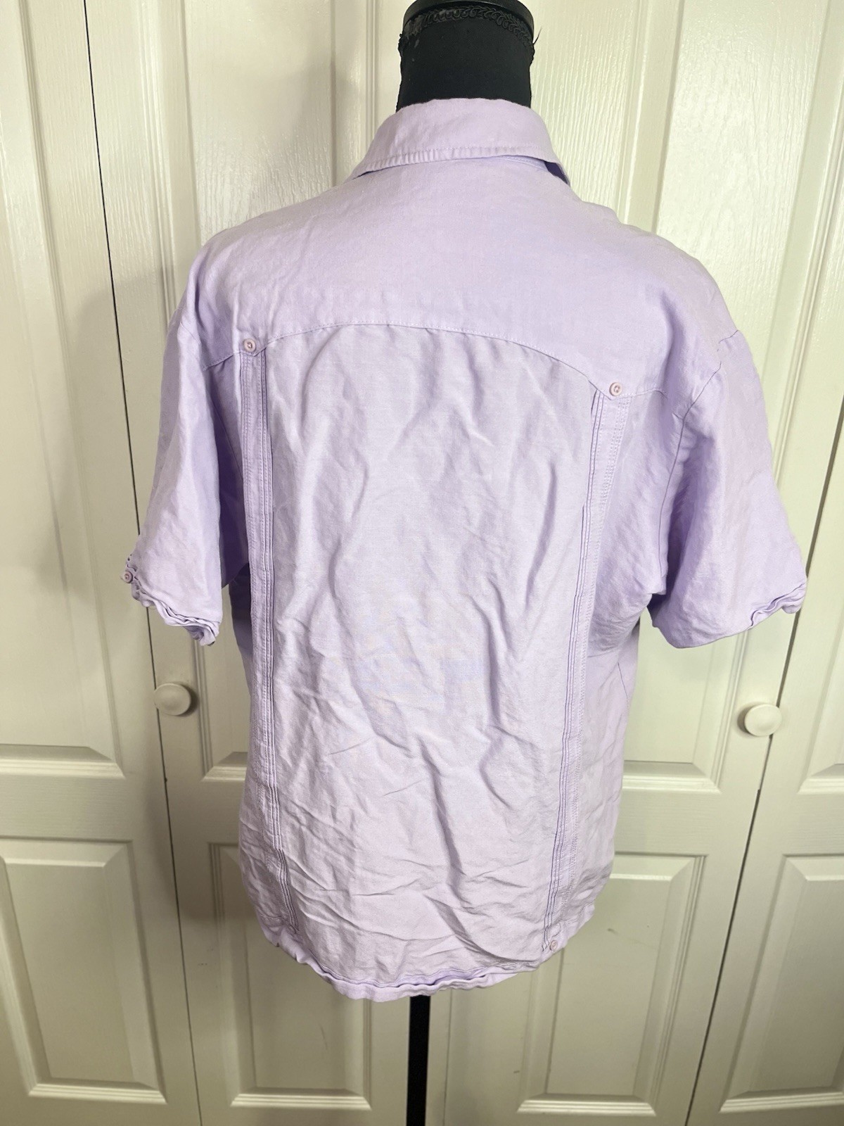 Cubavera Shirt Mens M Light Purple Linen like Short Sleeve Guayabera Casual