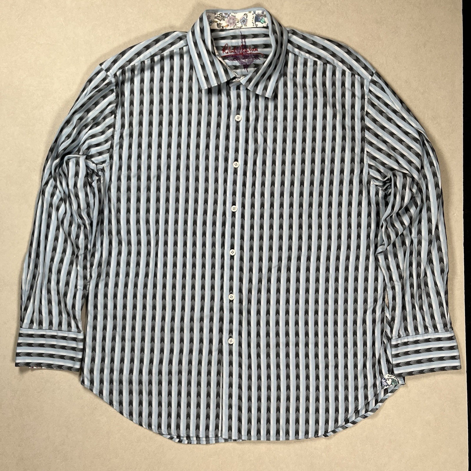 Robert Graham Men’s Striped Long Sleeve Button Up Shirt Sz 2XL Floral Flip Cuff