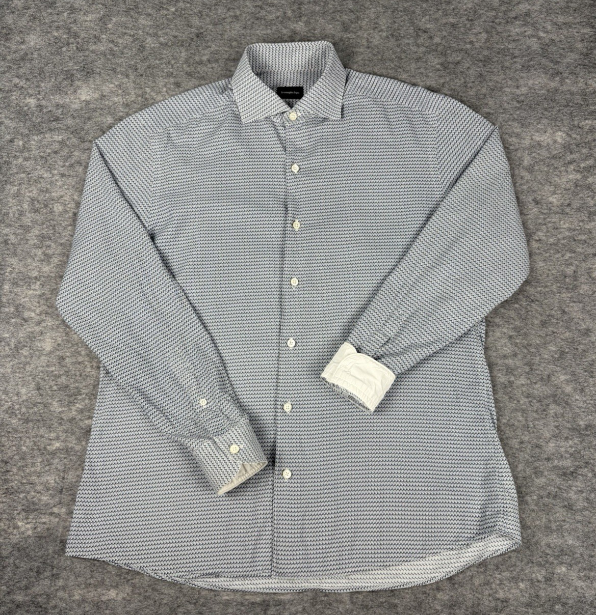 Ermenegildo Zegna Shirt Mens L Fish Print Long Sleeve Button Up Flip Cuffs